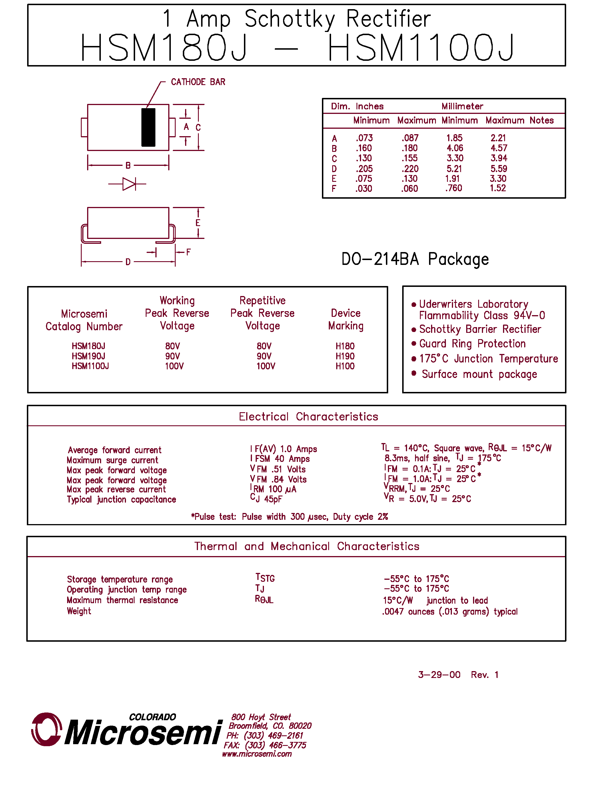 Datasheet MBRS190T3 - 1 Amp Schottky Rectifier page 1