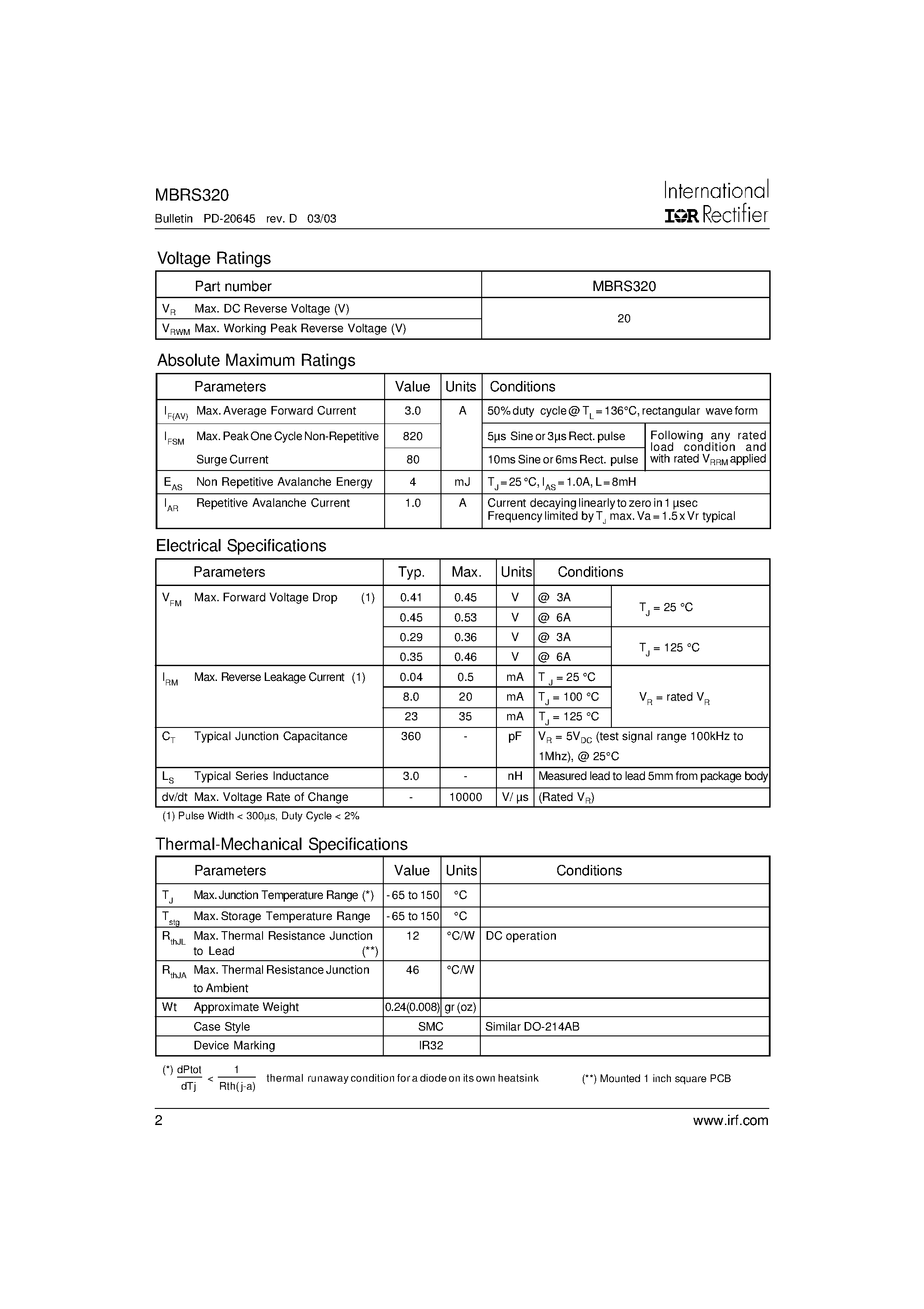 Datasheet MBRS320 page 2 Datasheet MBRS320 - SCHOTTKY RECTIFIER page 2