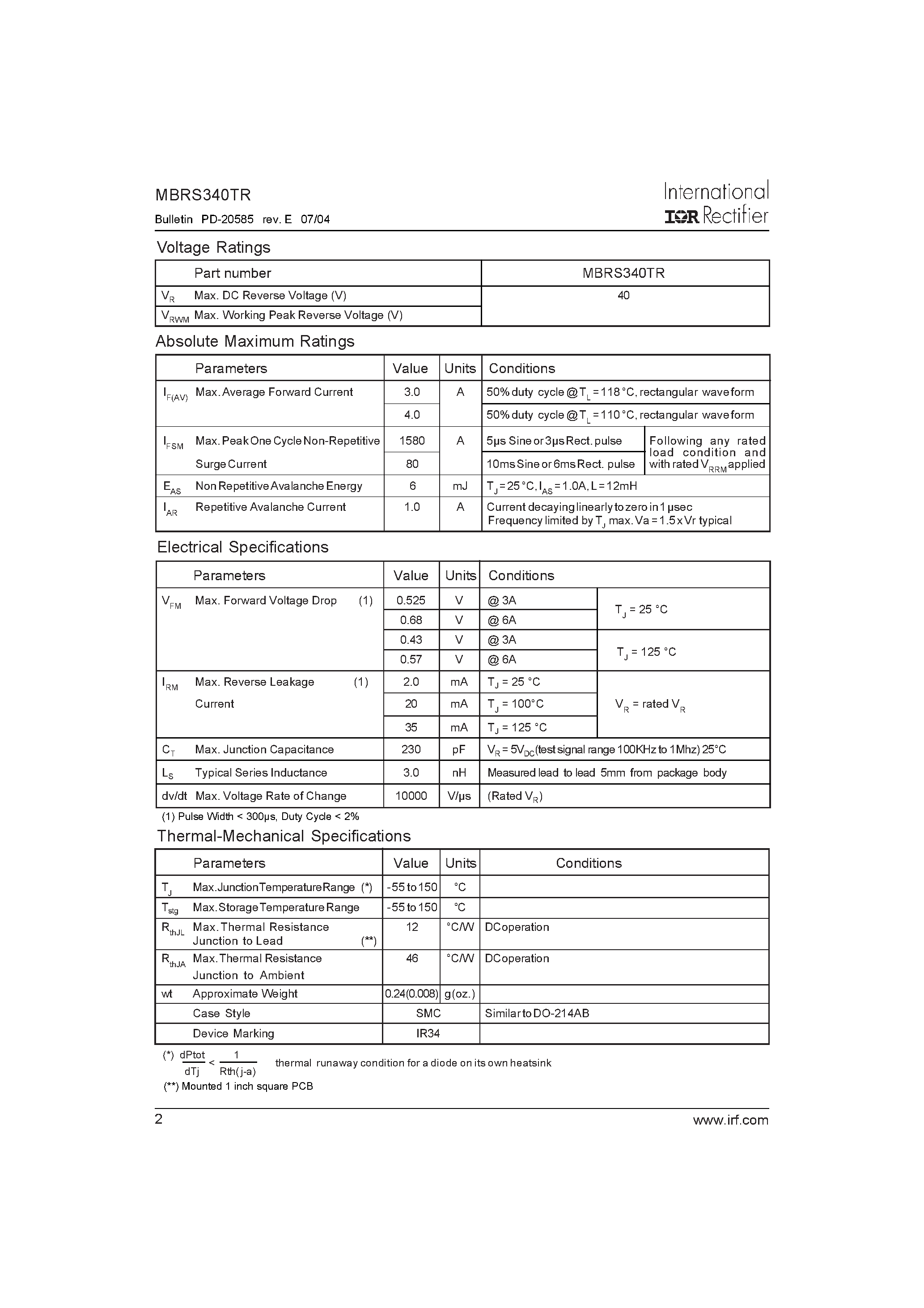 Datasheet MBRS340TR - SCHOTTKY RECTIFIER page 2