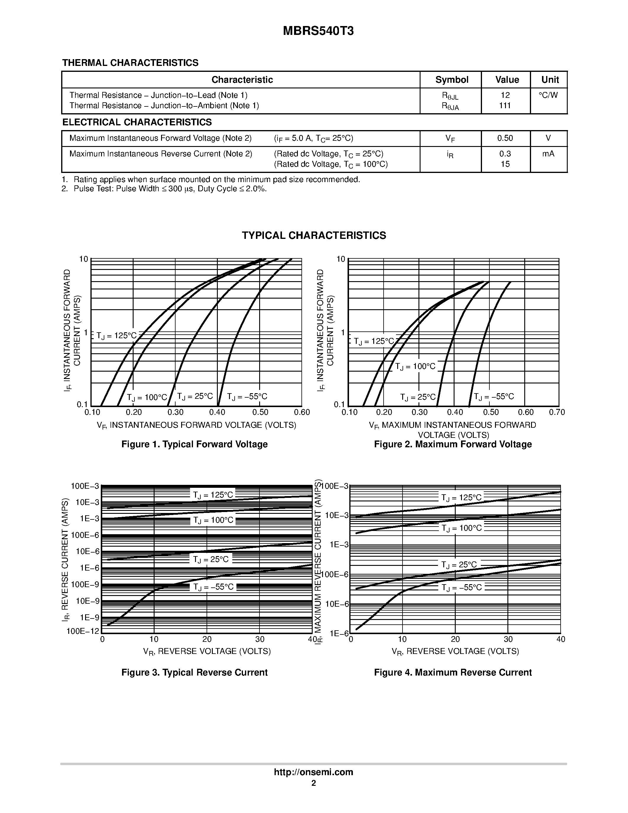 Даташит MBRS540T3G - SCHOTTKY BARRIER RECTIFIER 5.0 AMPERES 40 VOLTS страница 2