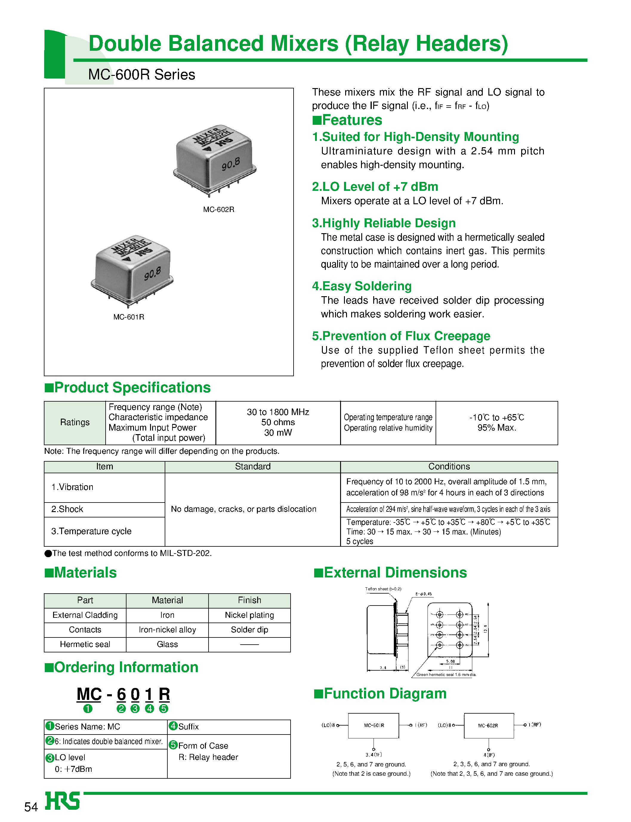 Даташит MC-602R - Double Balanced Mixers (Relay Headers) страница 1