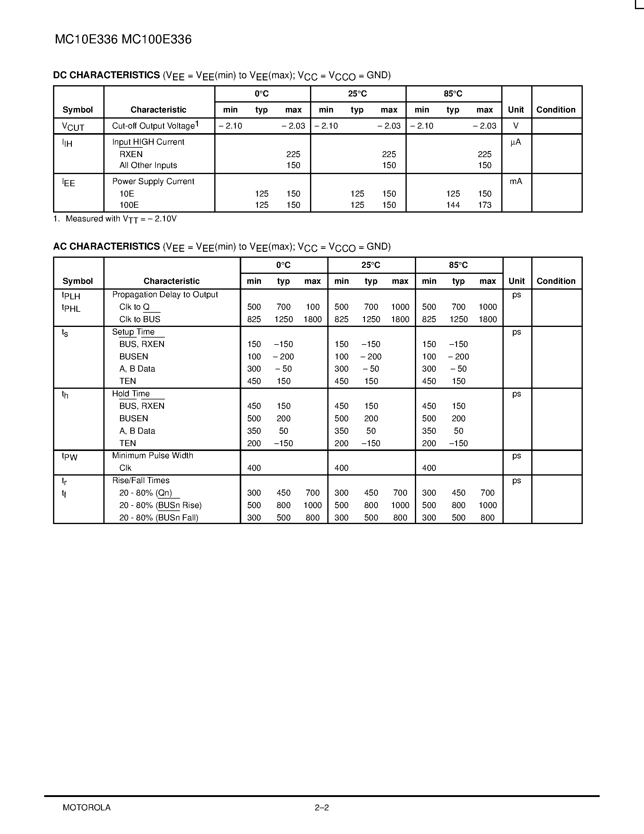 Datasheet MC100E336FN - 3-BIT REGISTERED BUS TRANSCEIVER page 2