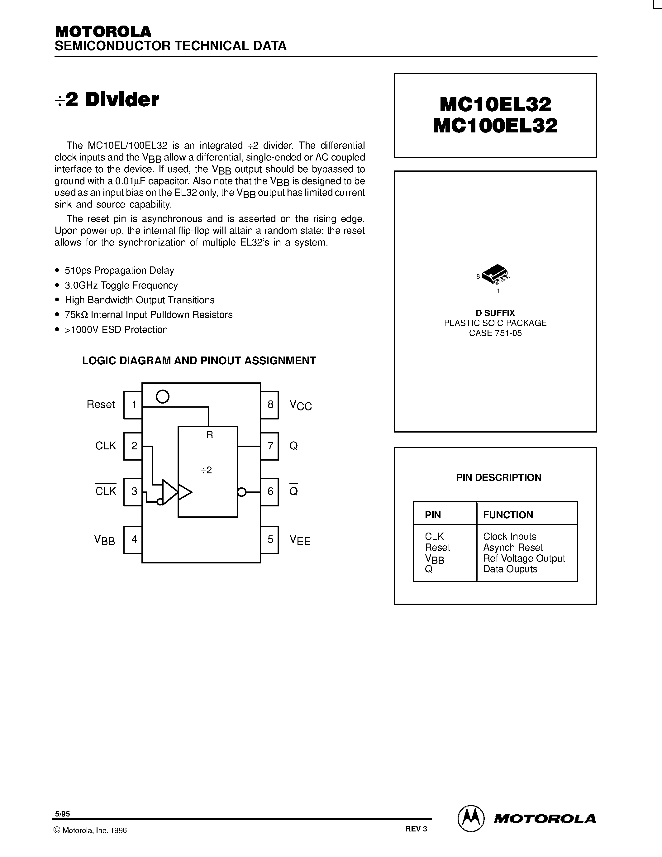Даташит на микросхему MC100EL32D страница 1 Даташит MC100EL32D - 2 Divider страница 1