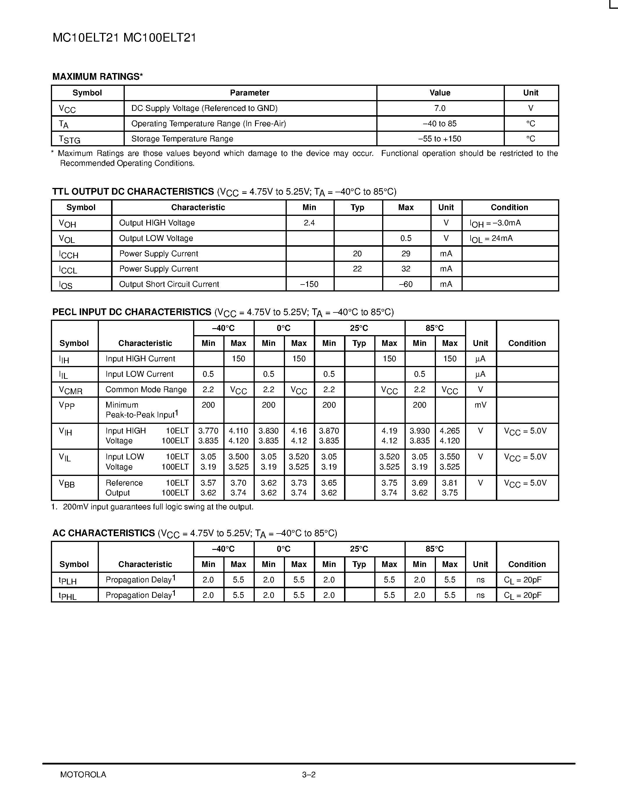 Даташит MC100ELT21D - Differential PECL to TTL Translator страница 2
