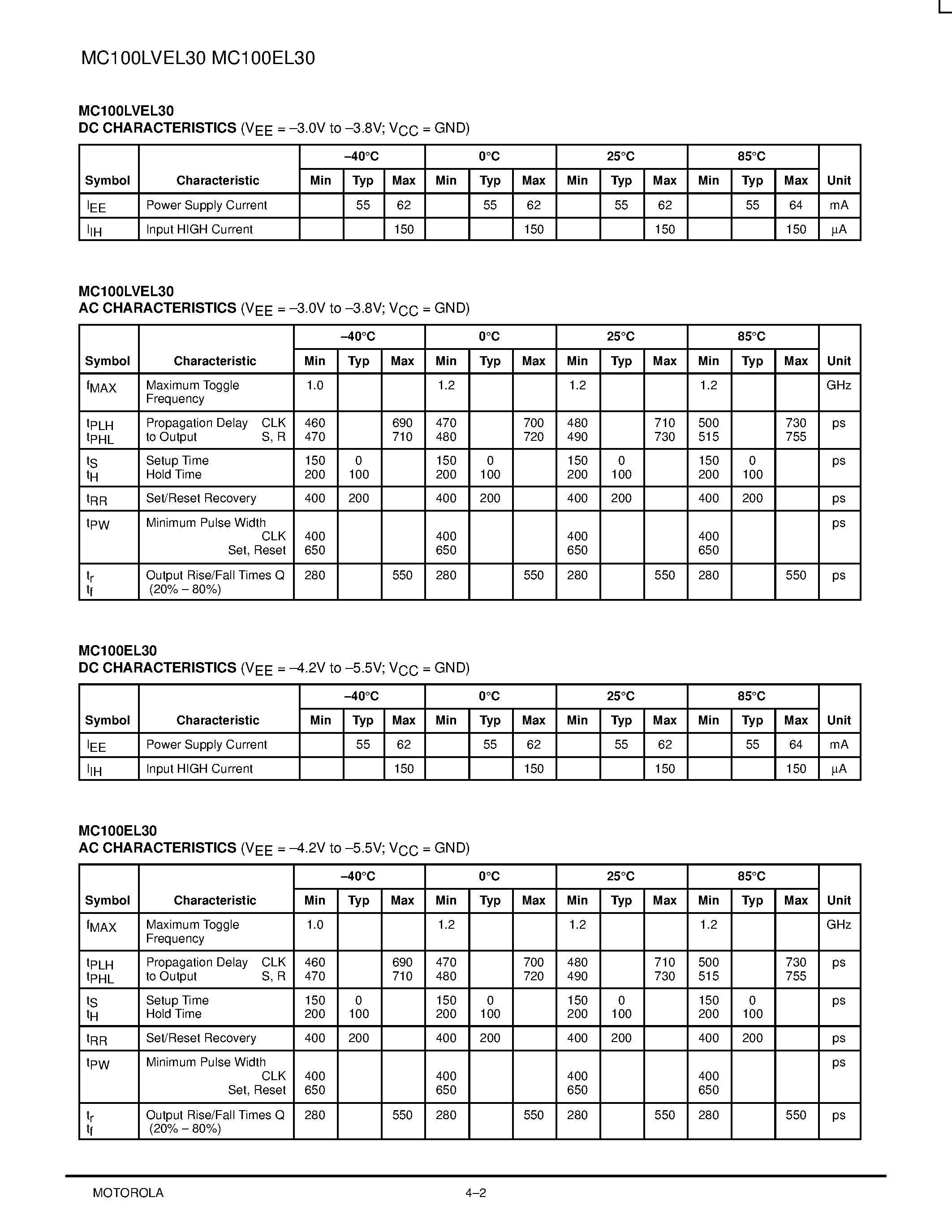 Даташит MC100LVEL30DW - Triple D Flip-Flop With Set and Reset страница 2