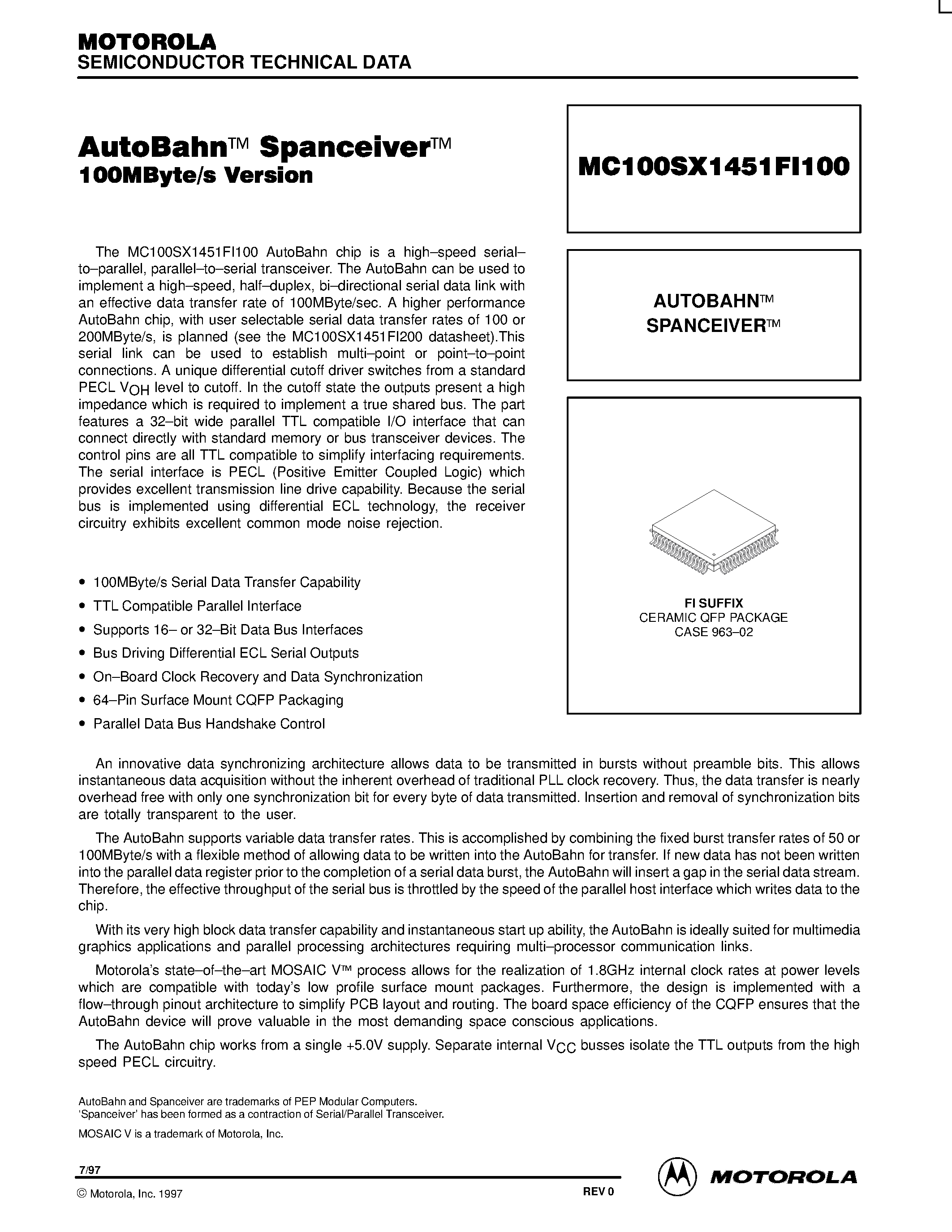 Даташит MC100SX1451FI100FI - AUTOBAHNE SPANCEIVERE страница 1