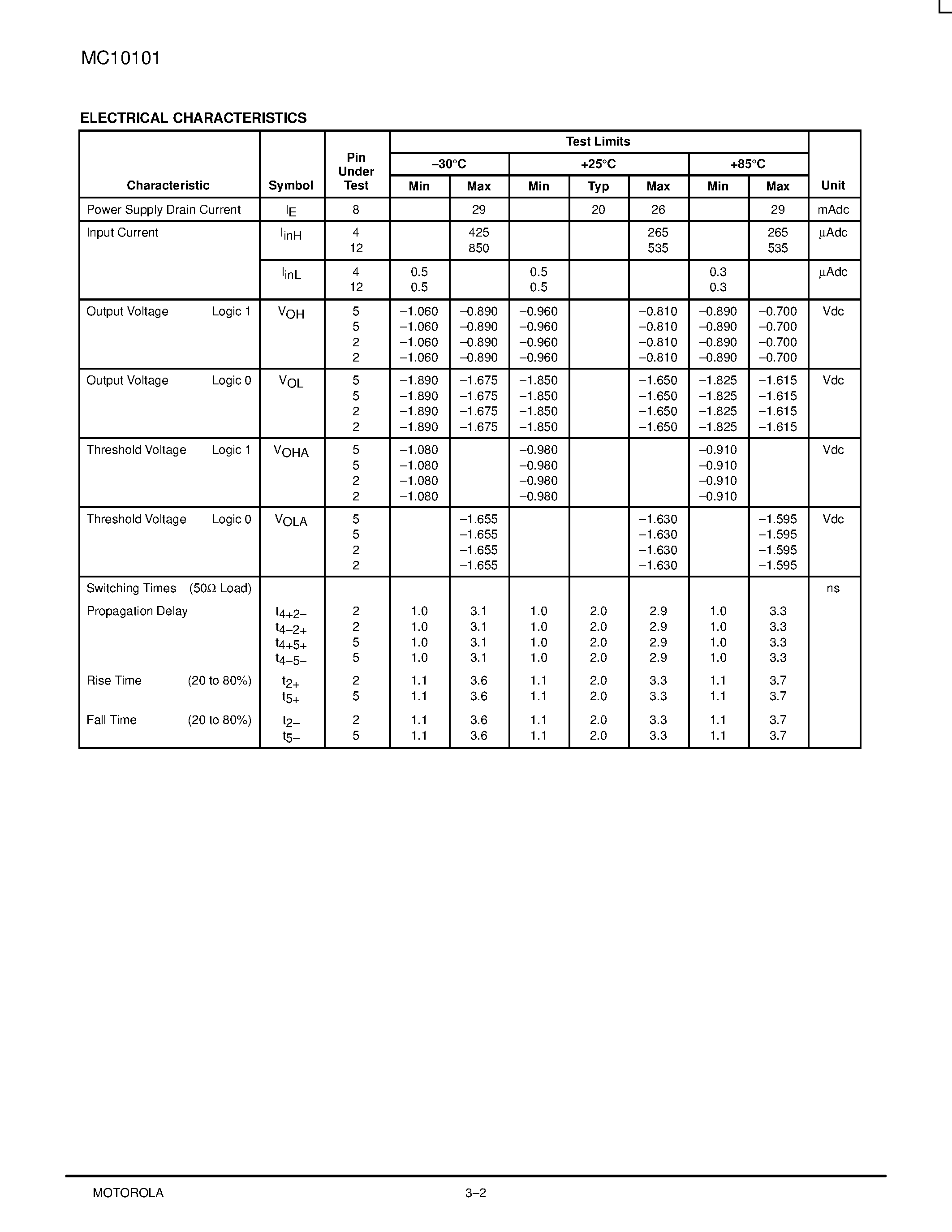 Даташит MC10101P - Quald OR/NOR Gate страница 2