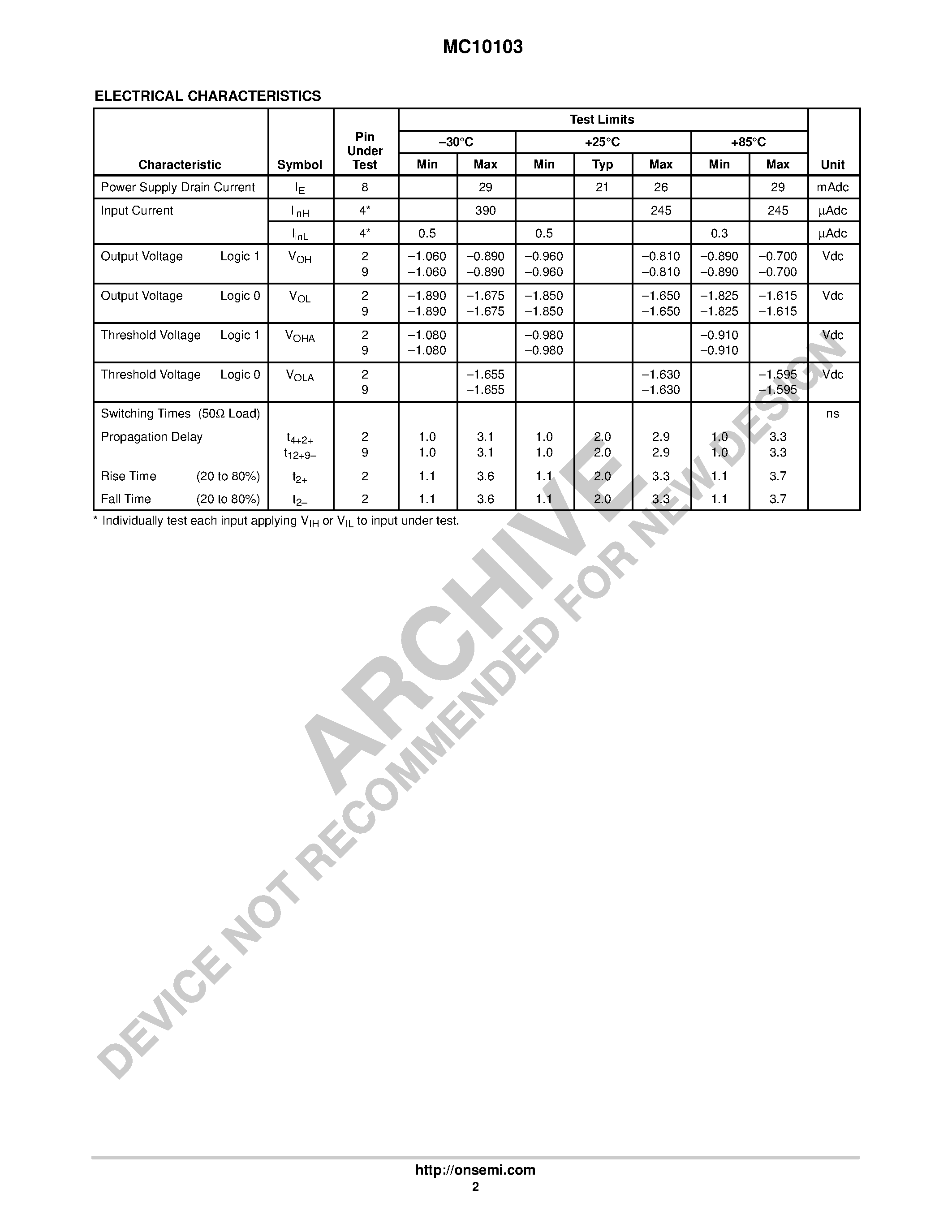 Даташит MC10103 - Quad 2-Input OR Gate страница 2
