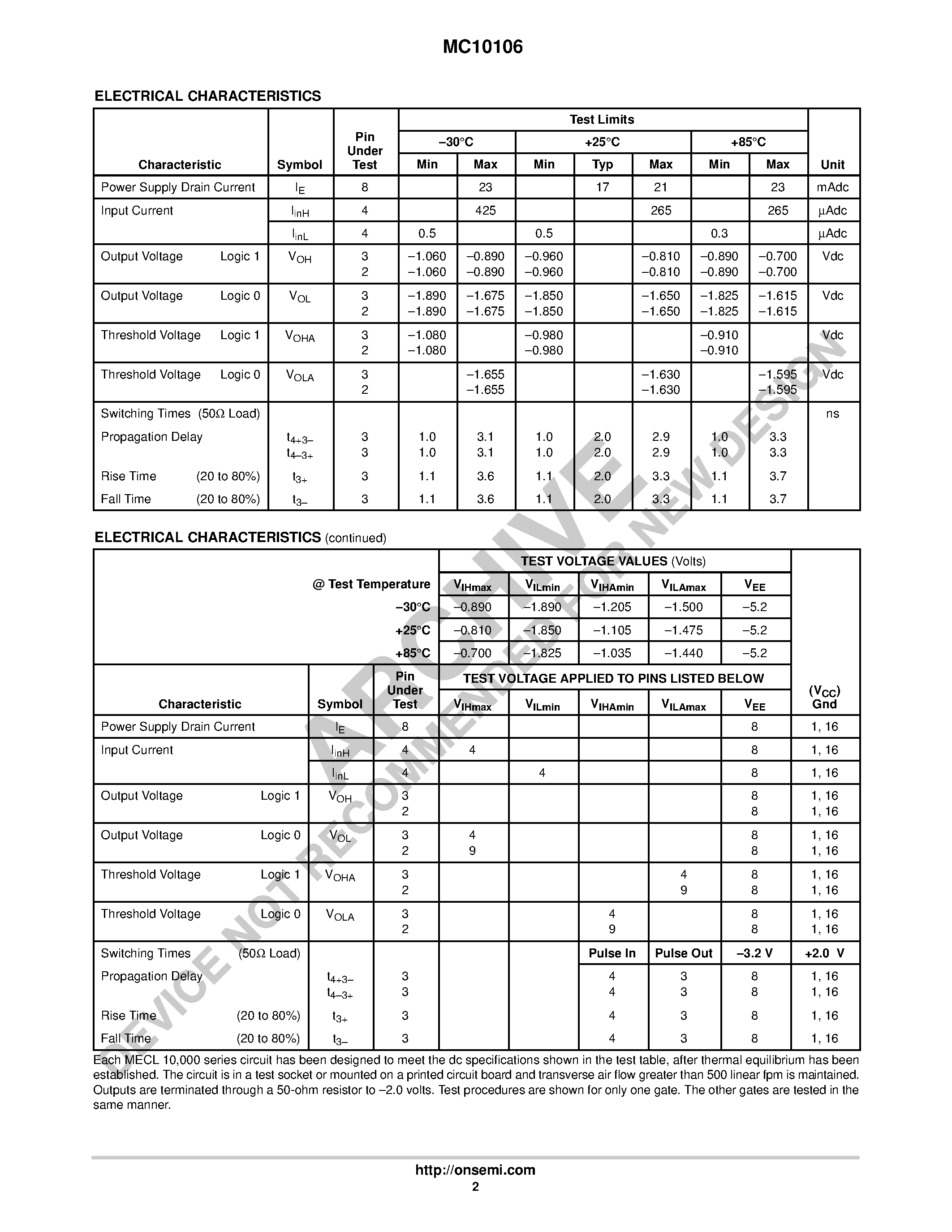 Datasheet MC10106 - Triple 4-3-3-Input NOR Gate page 2