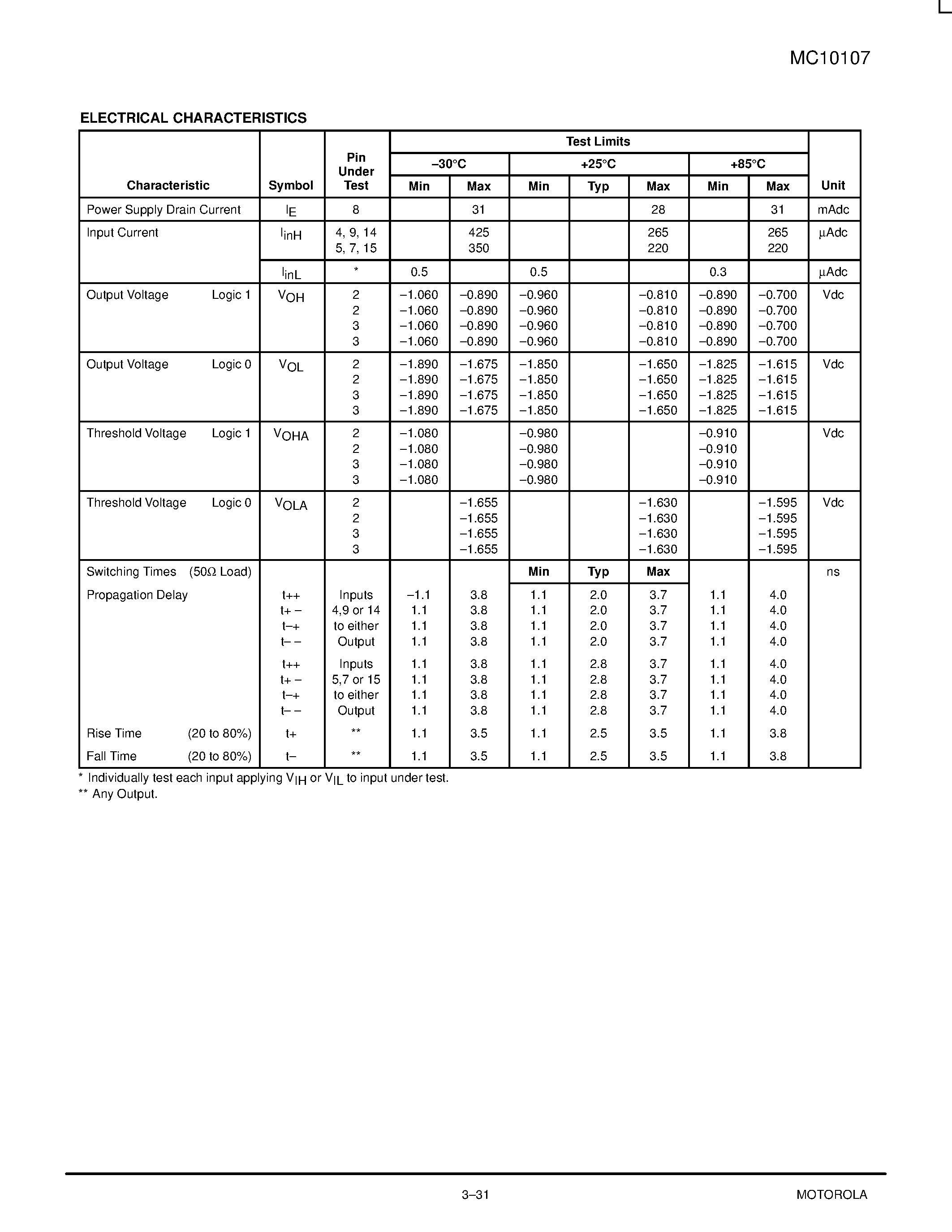 Даташит MC10107FN - Triple 2-Input Exclusive OR/Exclusive NOR Gate страница 2