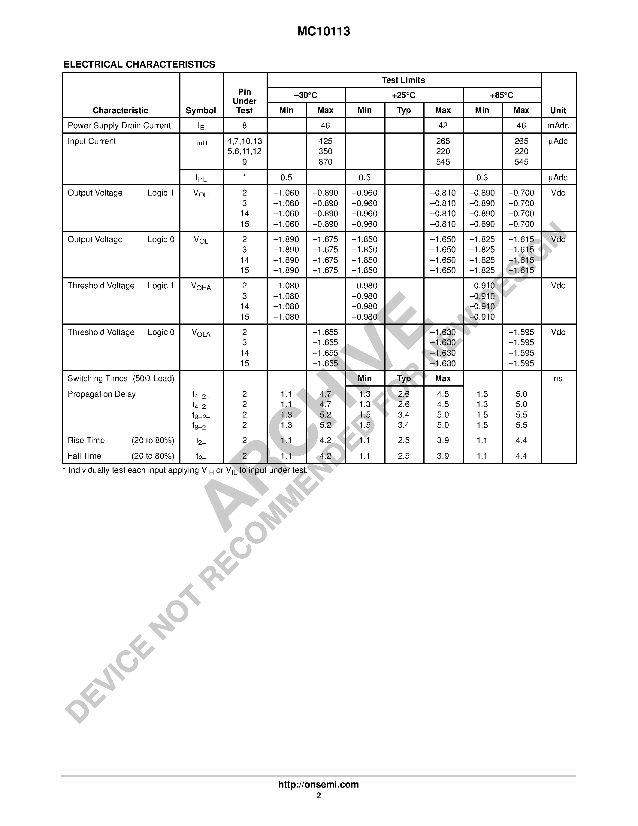 Даташит MC10113 - Quad Exclusive OR Gate страница 2