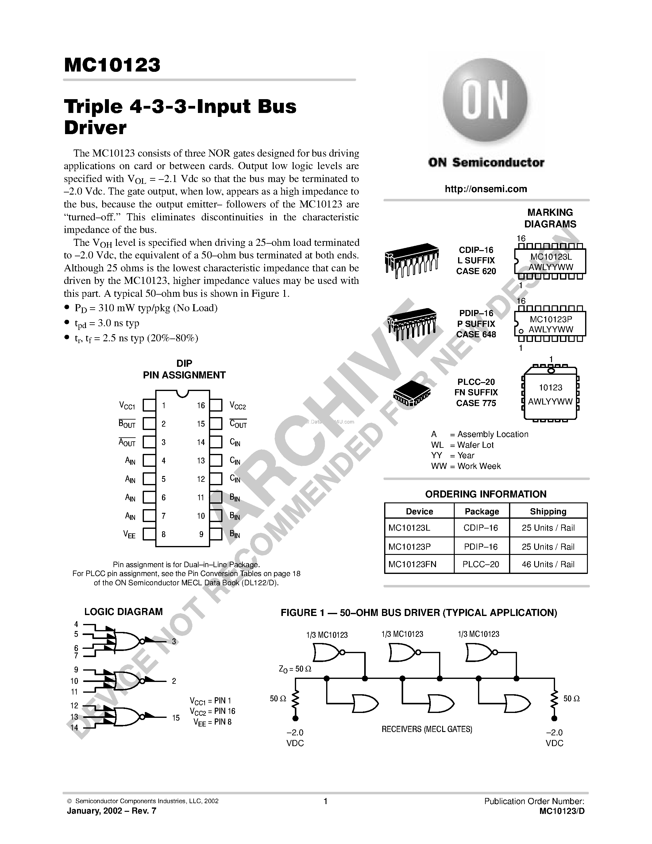 Datasheet MC10123 - Triple 4-3-3-Input Bus Driver page 1