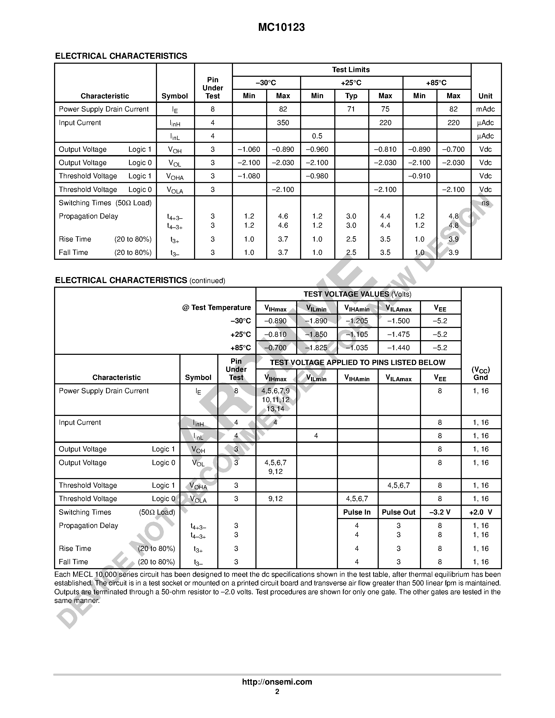 Datasheet MC10123 - Triple 4-3-3-Input Bus Driver page 2