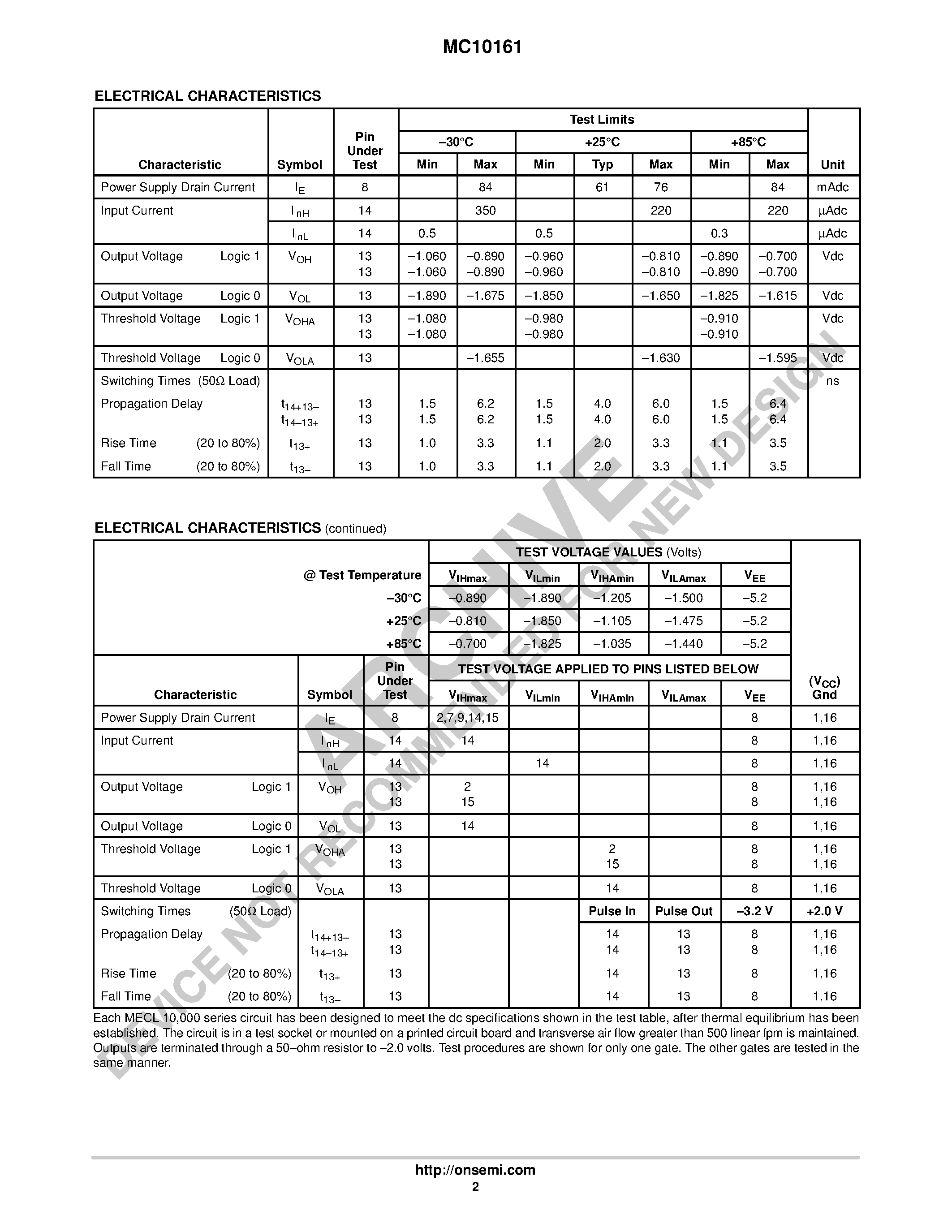 Даташит MC10161 - Binary to 1-8 Decoder(Low) страница 2