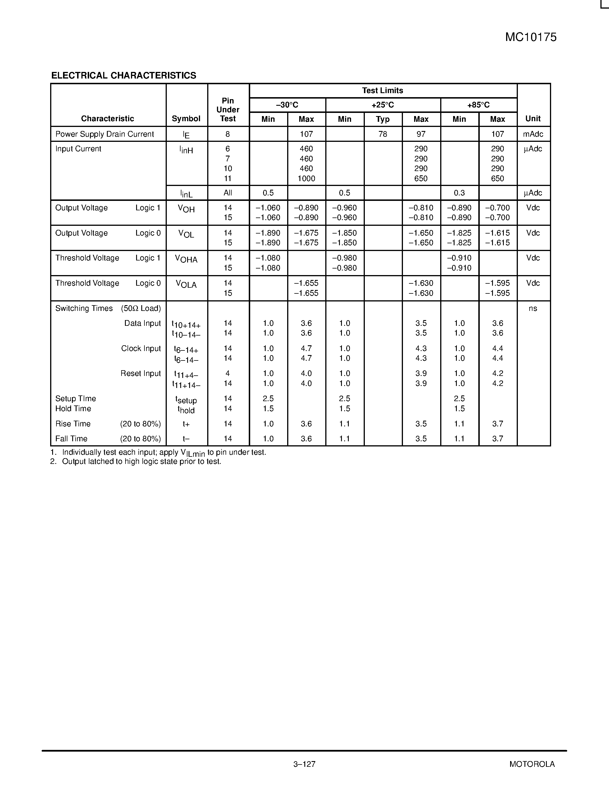 Даташит MC10175L - Quint Latch страница 2