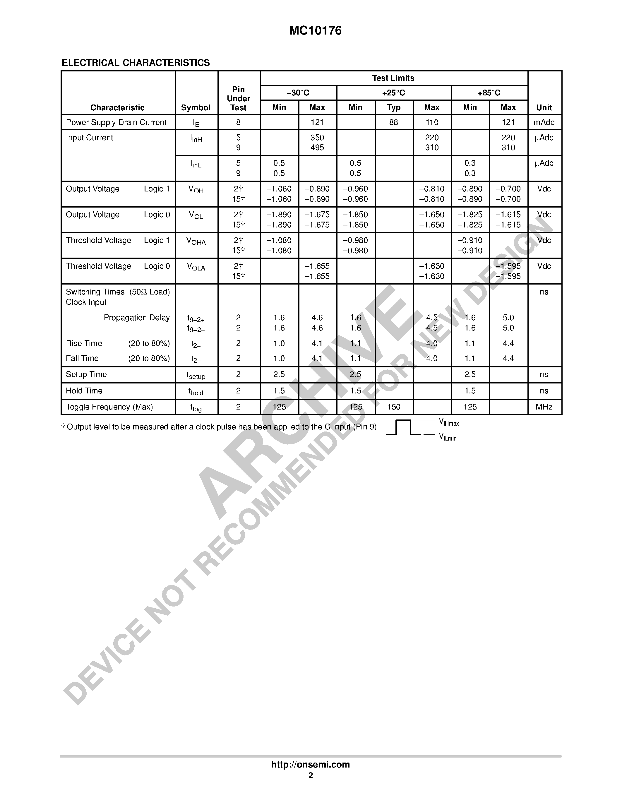 Даташит MC10176 - Hex D Master/Slave Flip-Flop страница 2