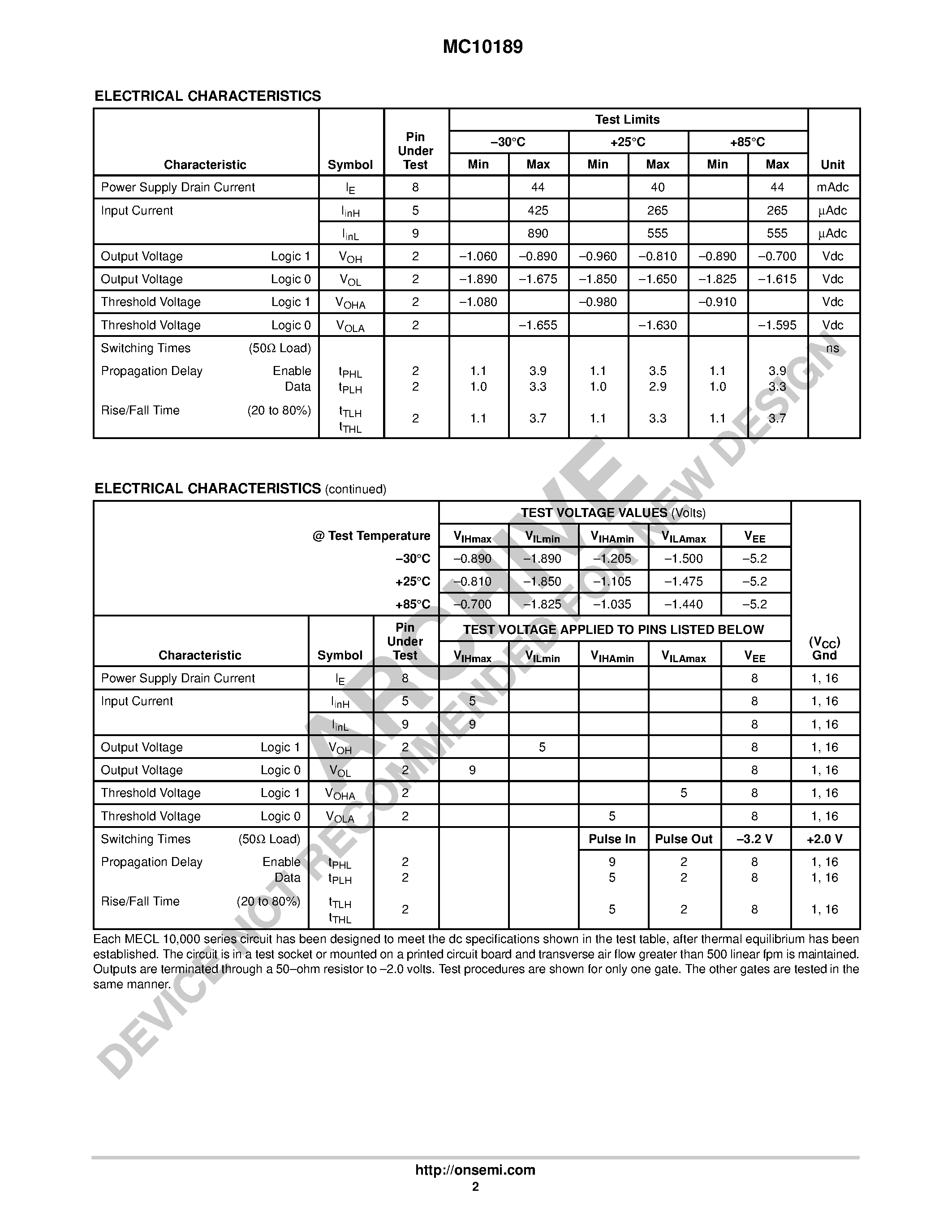 Даташит на микросхему MC10189 страница 2 Даташит MC10189 - Hex Inverter With Enable страница 2