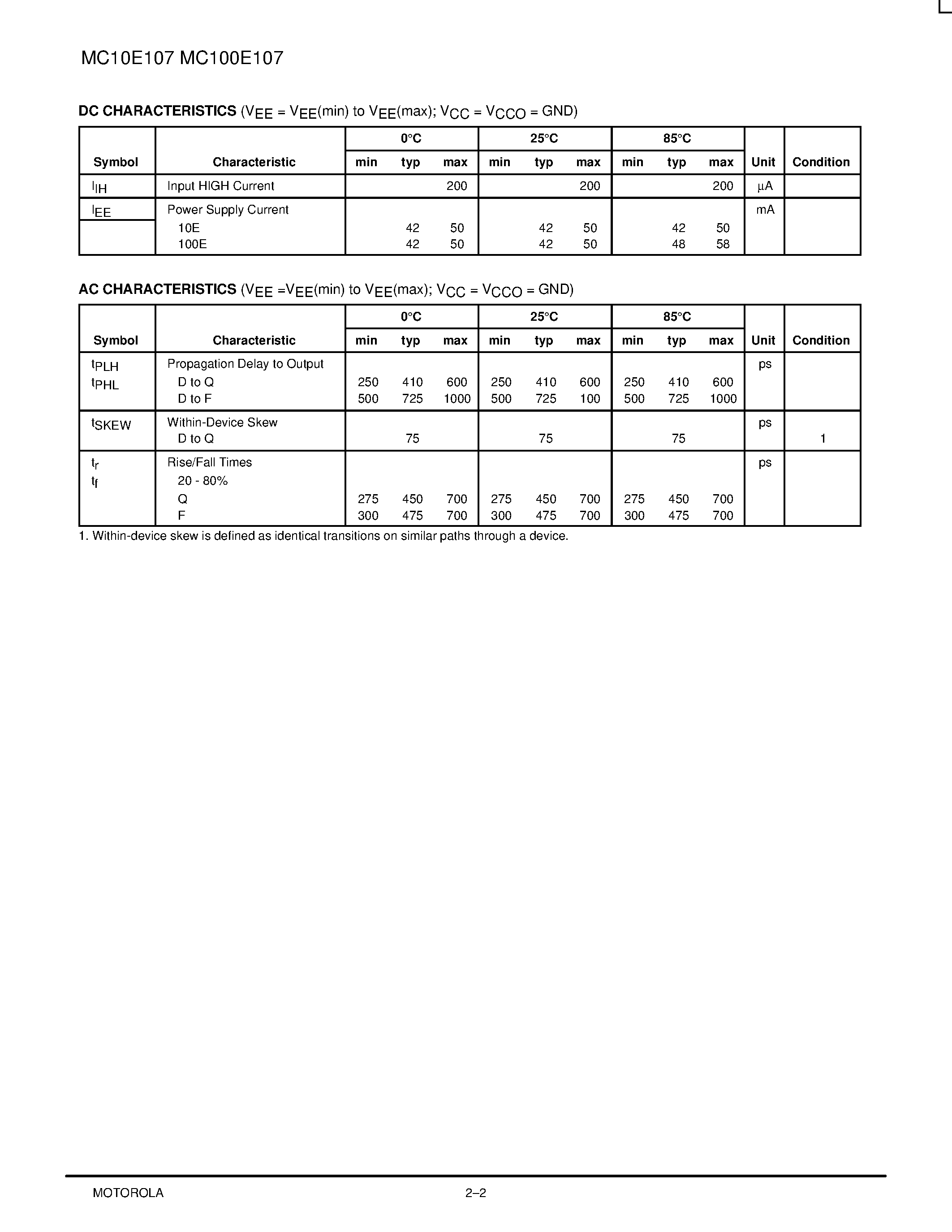Даташит MC10E107FN - QUINT 2-INPUT XOR/XNOR GATE страница 2