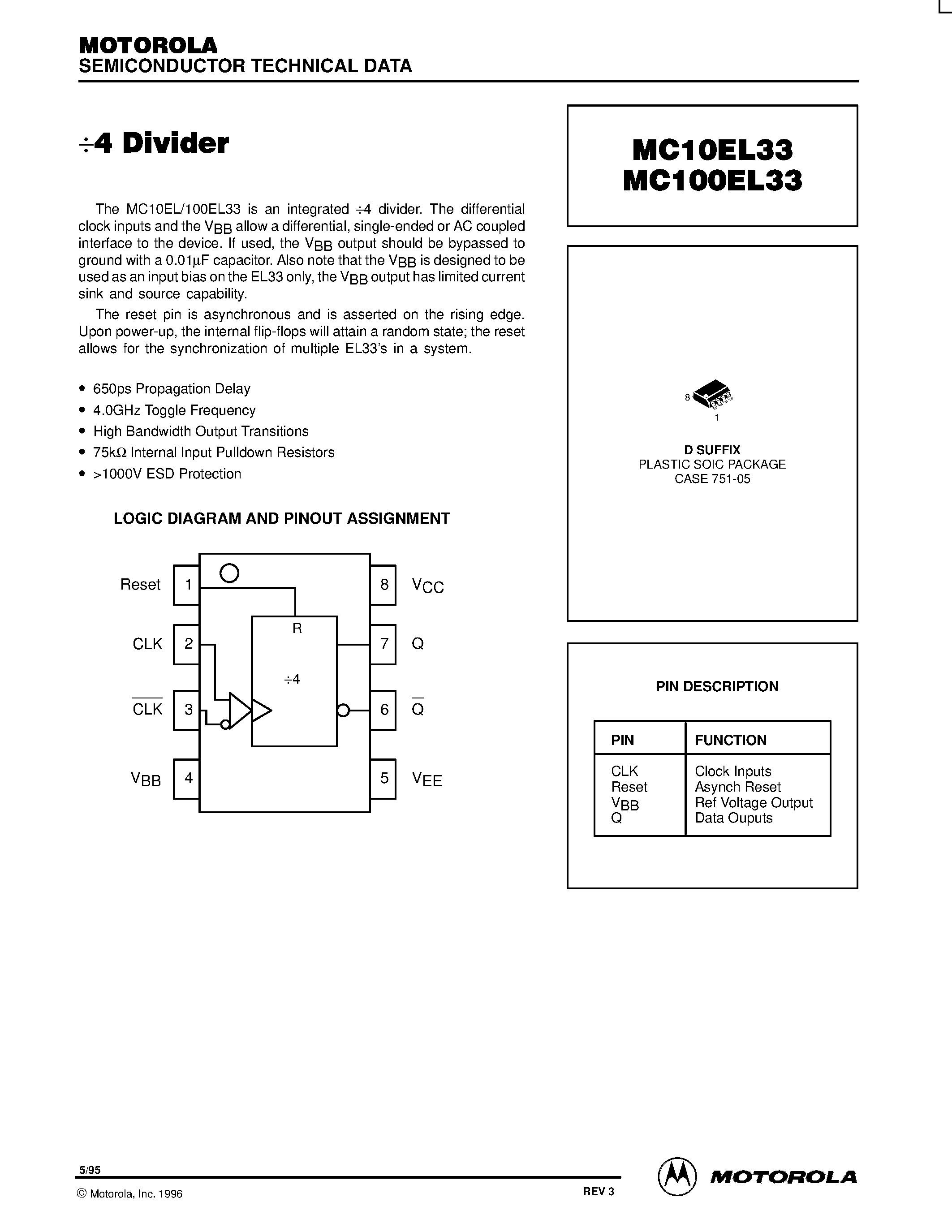Datasheet MC10EL33D - 4 Divider page 1