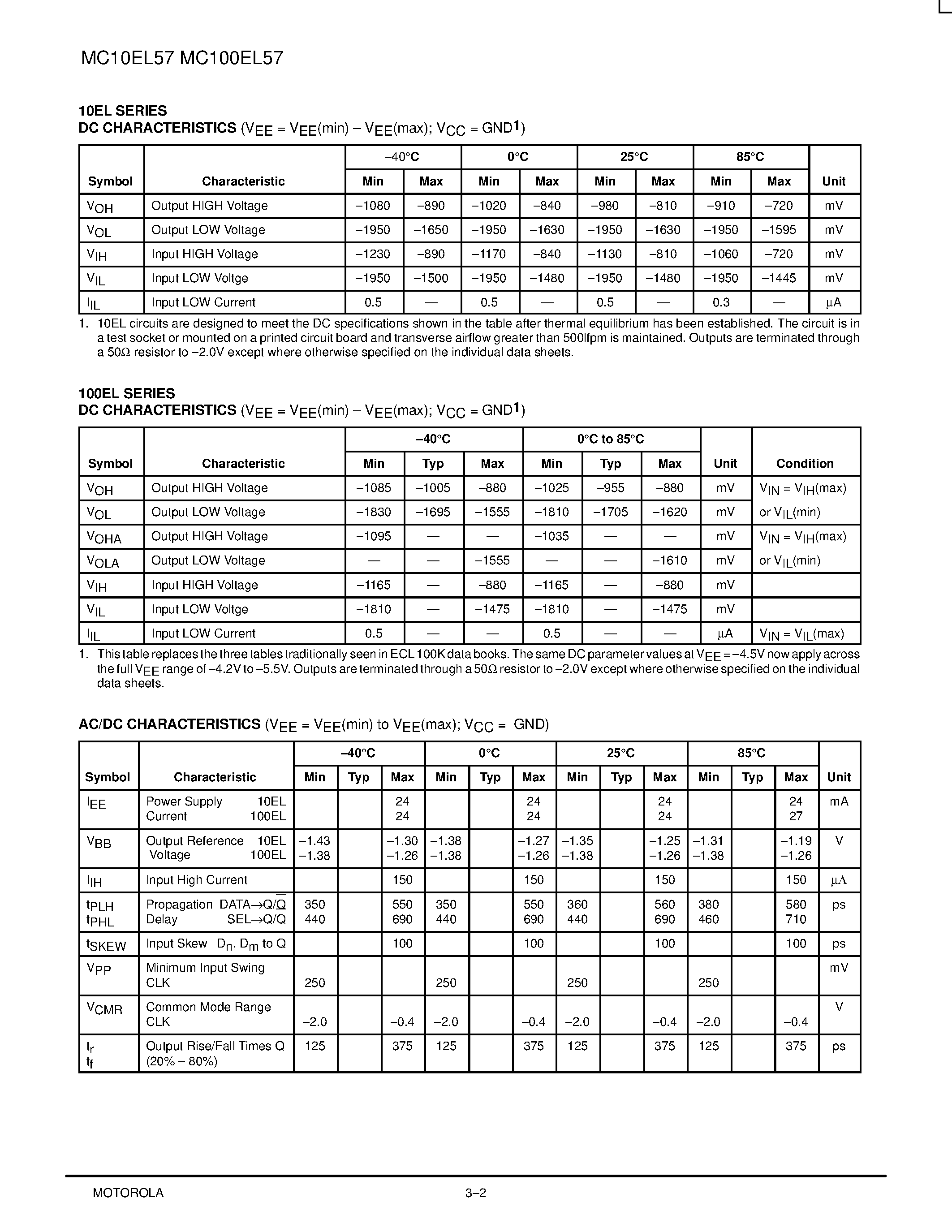 Datasheet MC10EL57D - 4:1 Differential Multiplexer page 2