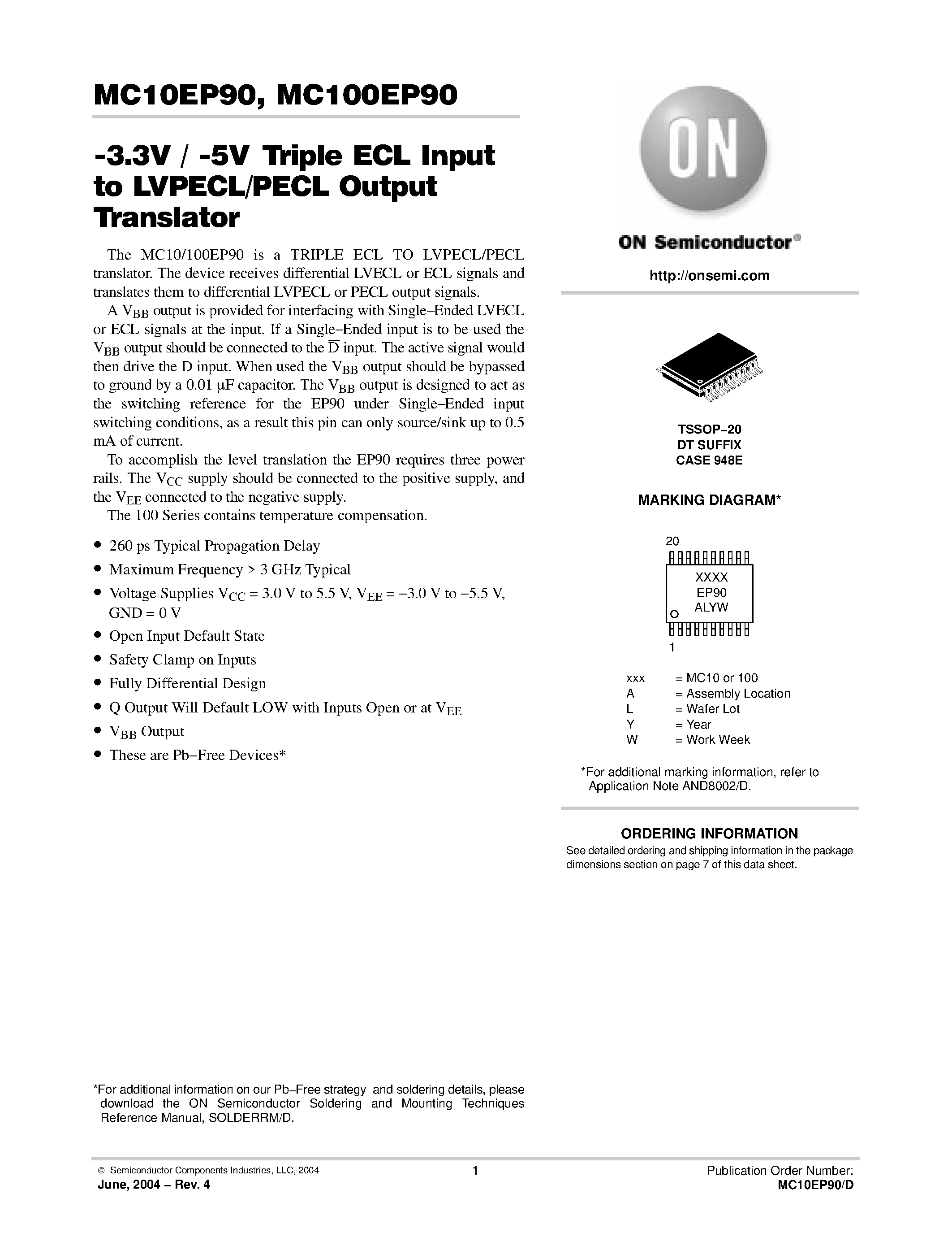 Даташит на микросхему MC10EP90D страница 1 Даташит MC10EP90D - -3.3V / -5V Triple ECL Input to LVPECL/PECL Output Translator страница 1