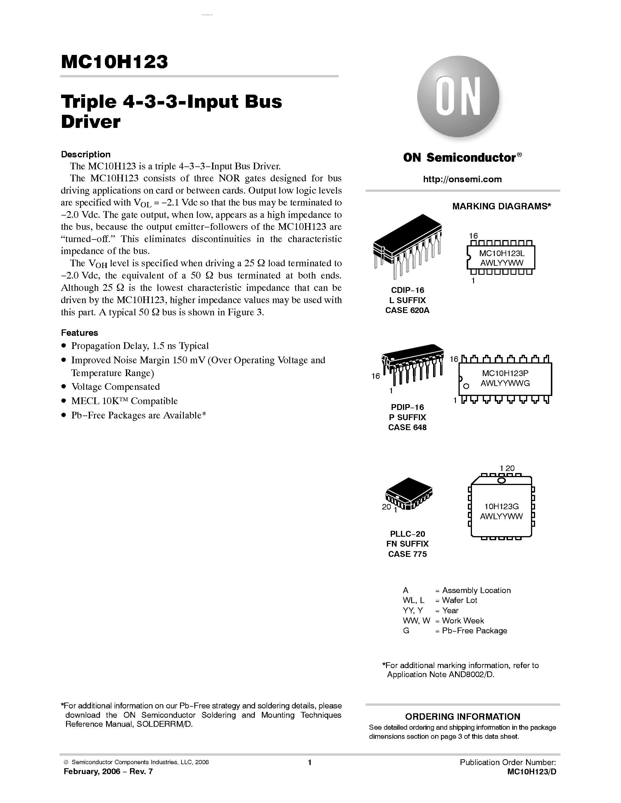 Datasheet MC10H123 - Triple 4-3-3-Input Bus Driver page 1