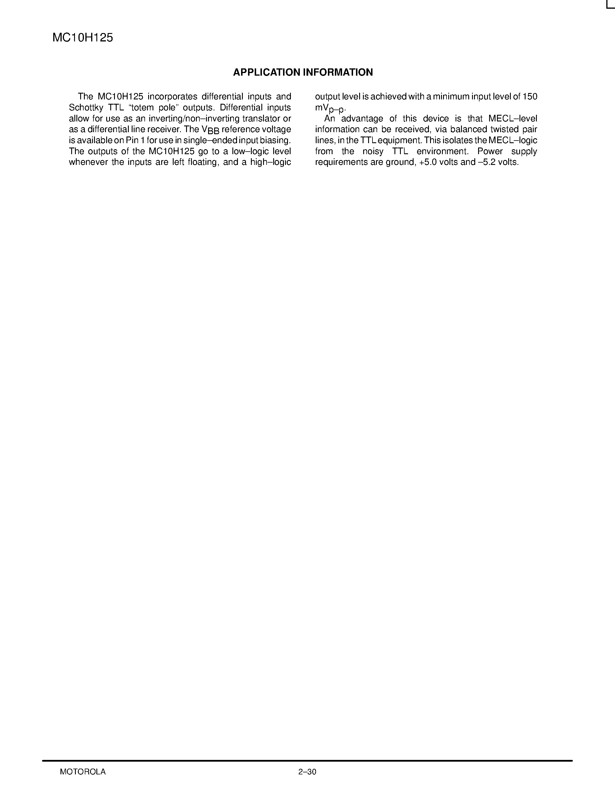 Даташит MC10H125FN - Quad MECL-to-TTL Translator страница 2