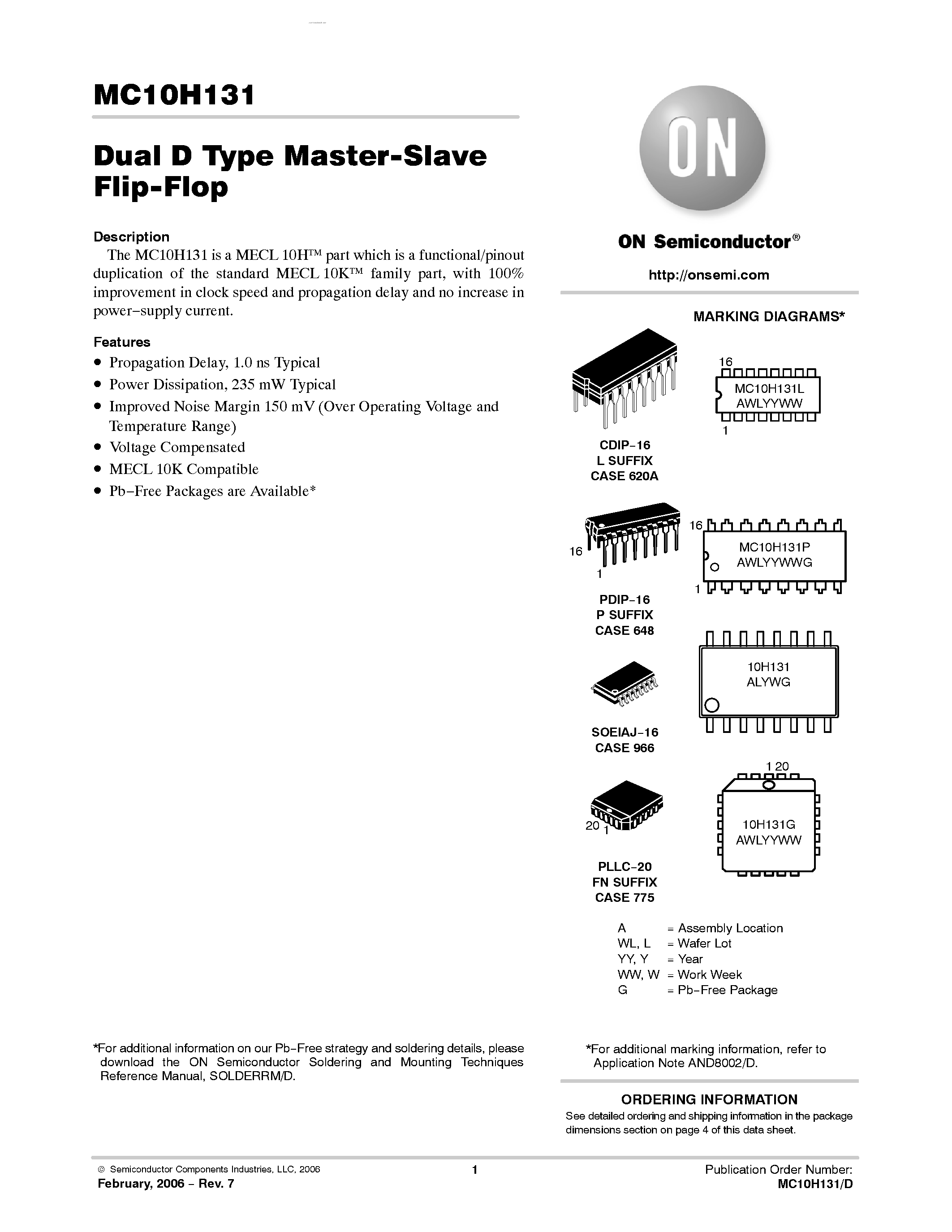 Даташит MC10H131 - Dual D Type Master-Slave Flip-Flop страница 1