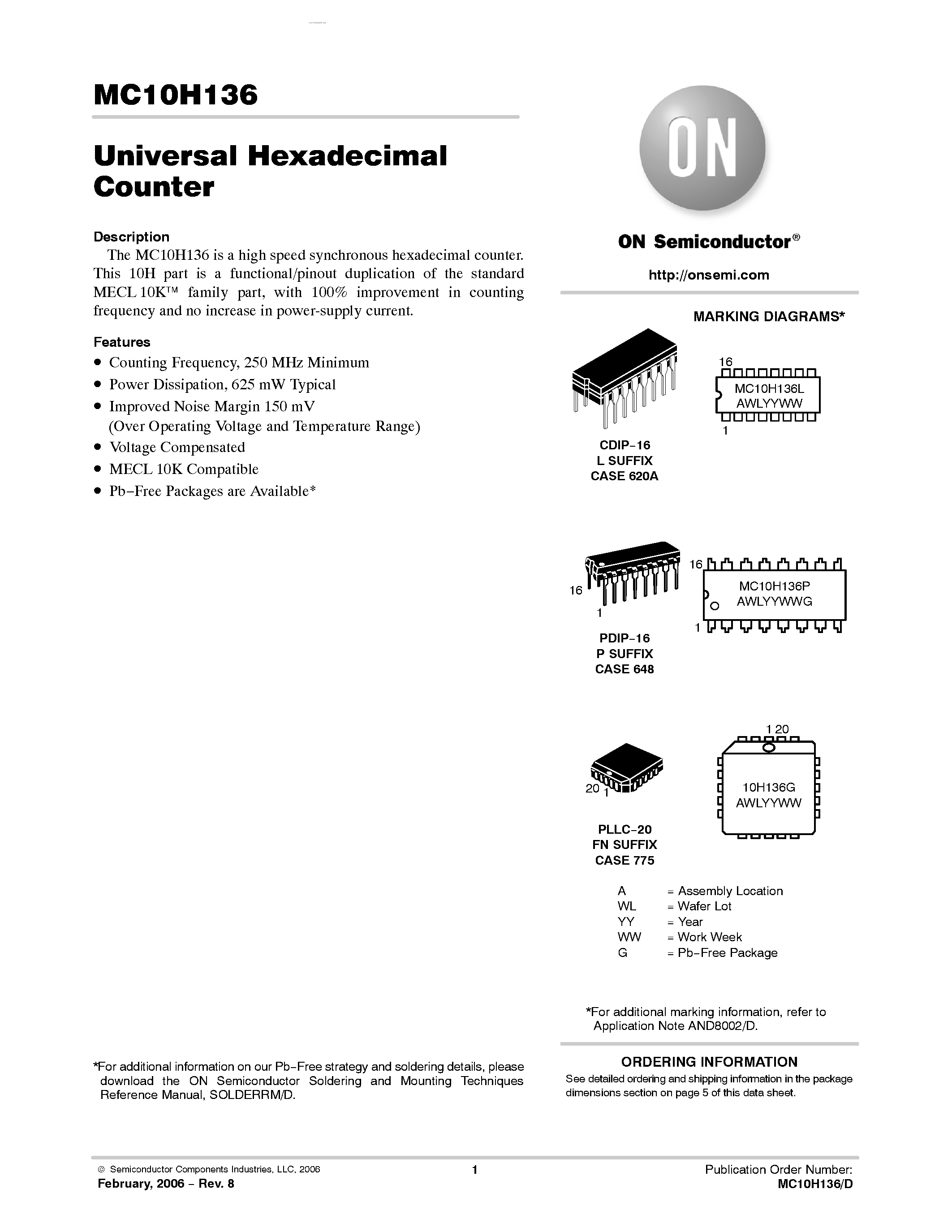 Datasheet MC10H136 - Universal Hexadecimal Counter page 1