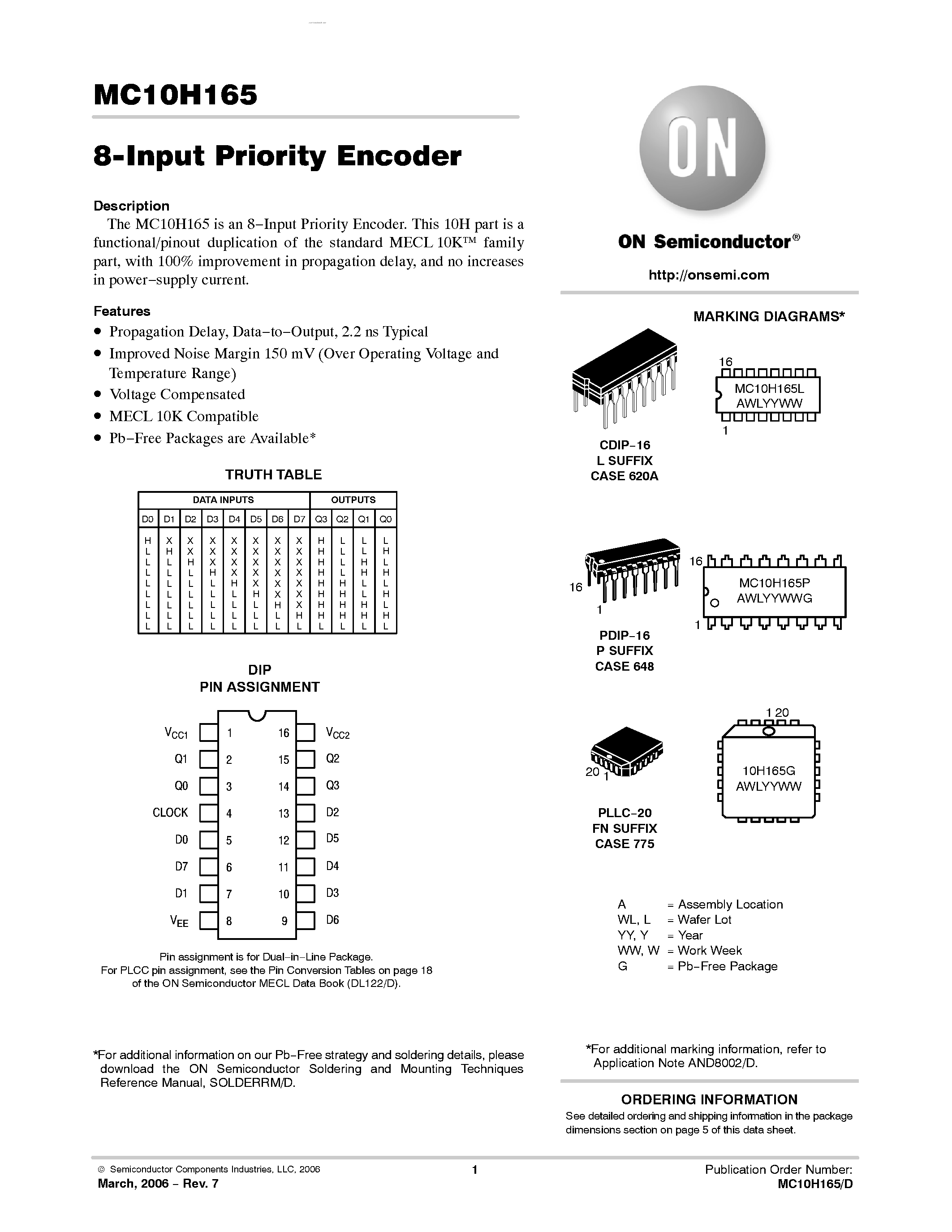 Даташит MC10H165 - 8-Input Priority Encoder страница 1