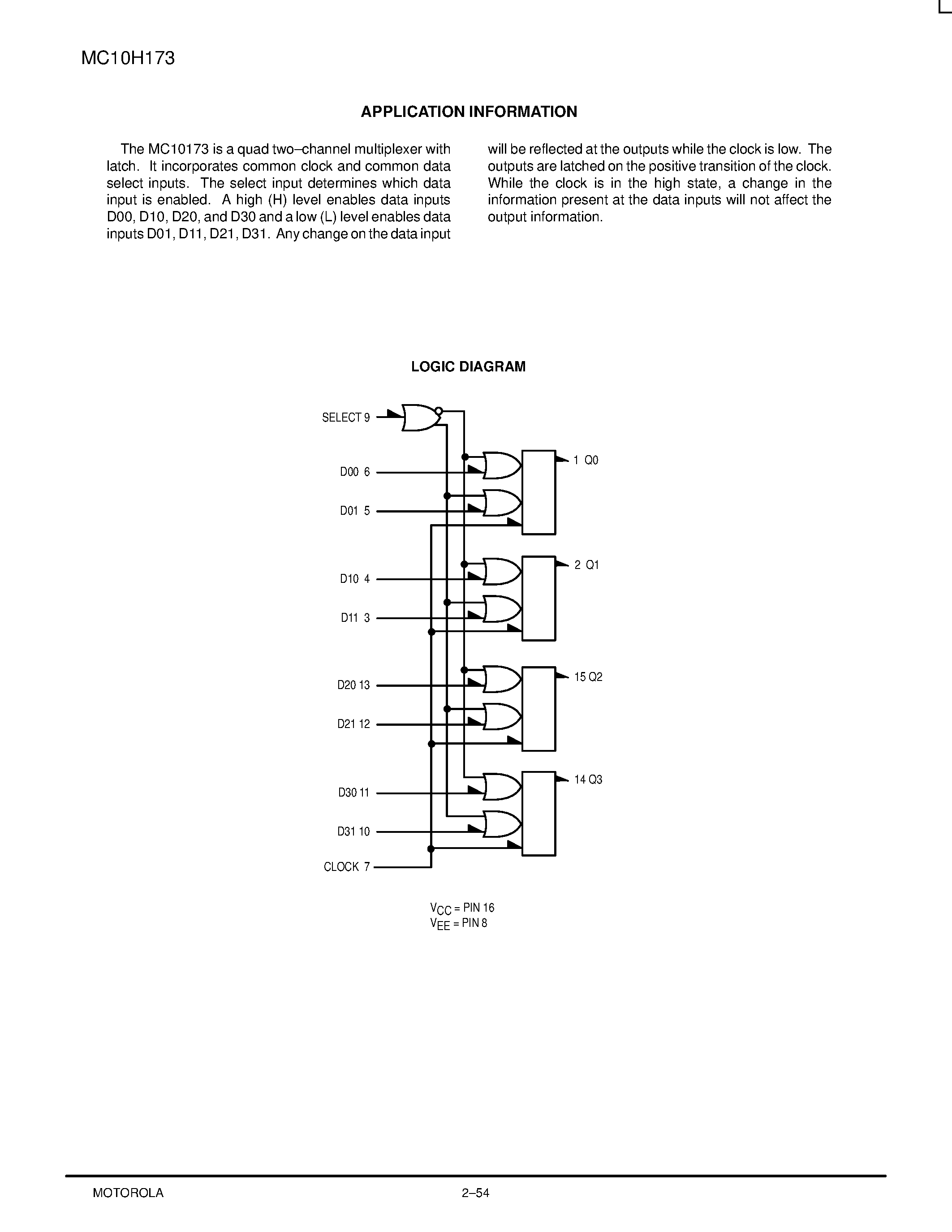 Даташит MC10H173FN - Quad 2-Input Multiplexer/Latch страница 2