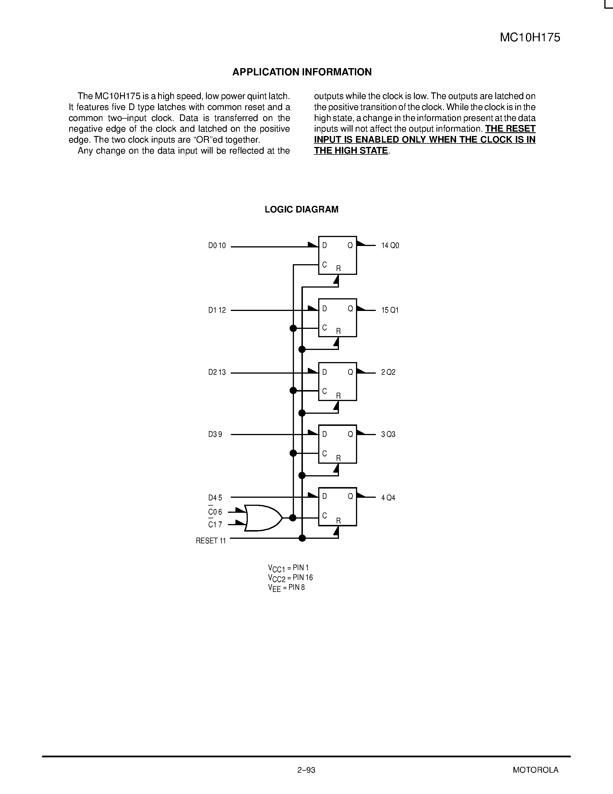 Даташит MC10H175FN - Quint Latch страница 2