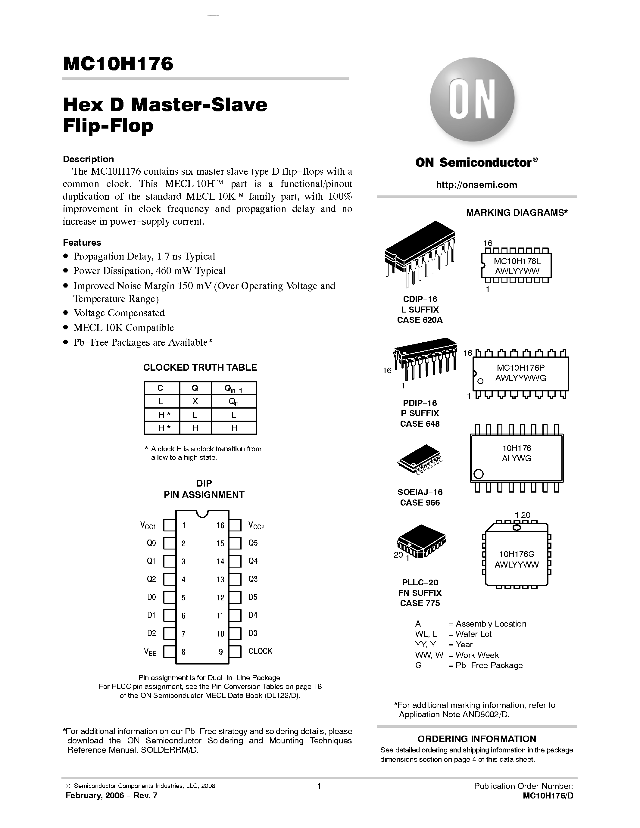 Даташит MC10H176 - Hex D Master-Slave Flip-Flop страница 1