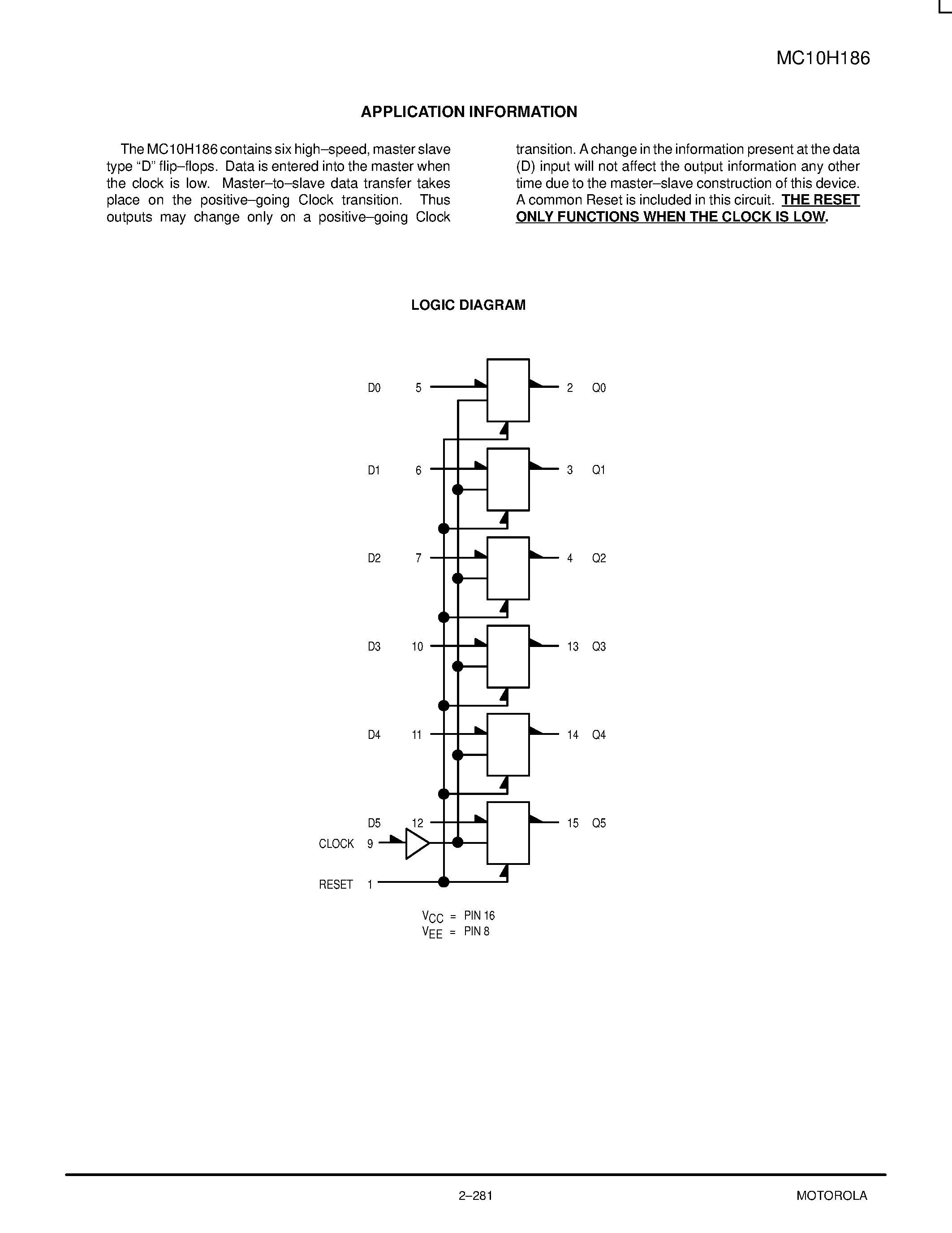 Datasheet MC10H186P - Hex D Master-Slave Flip-Flop with Reset page 2