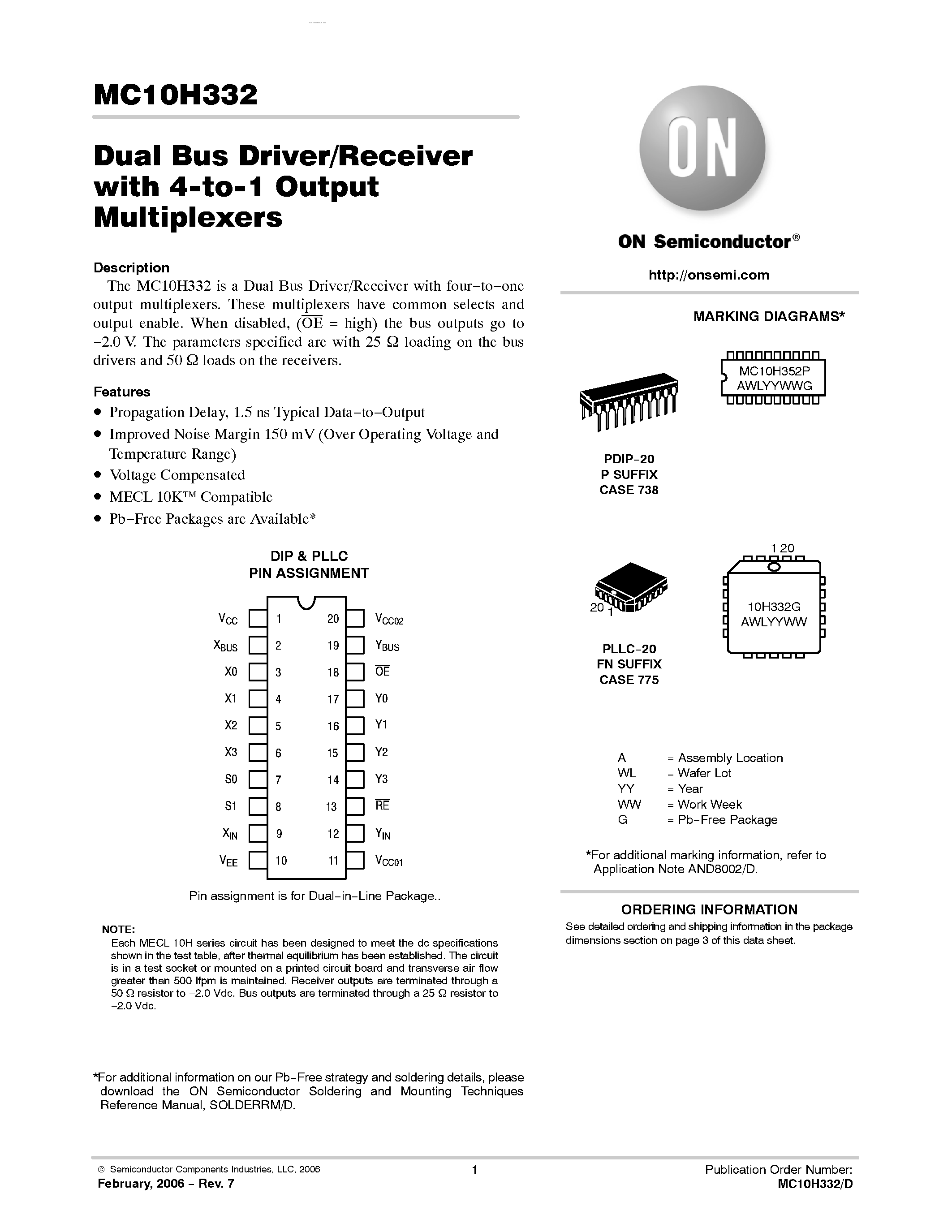 Datasheet MC10H332 - Dual Bus Driver/Receiver with 4-to-1 Output Multiplexers page 1