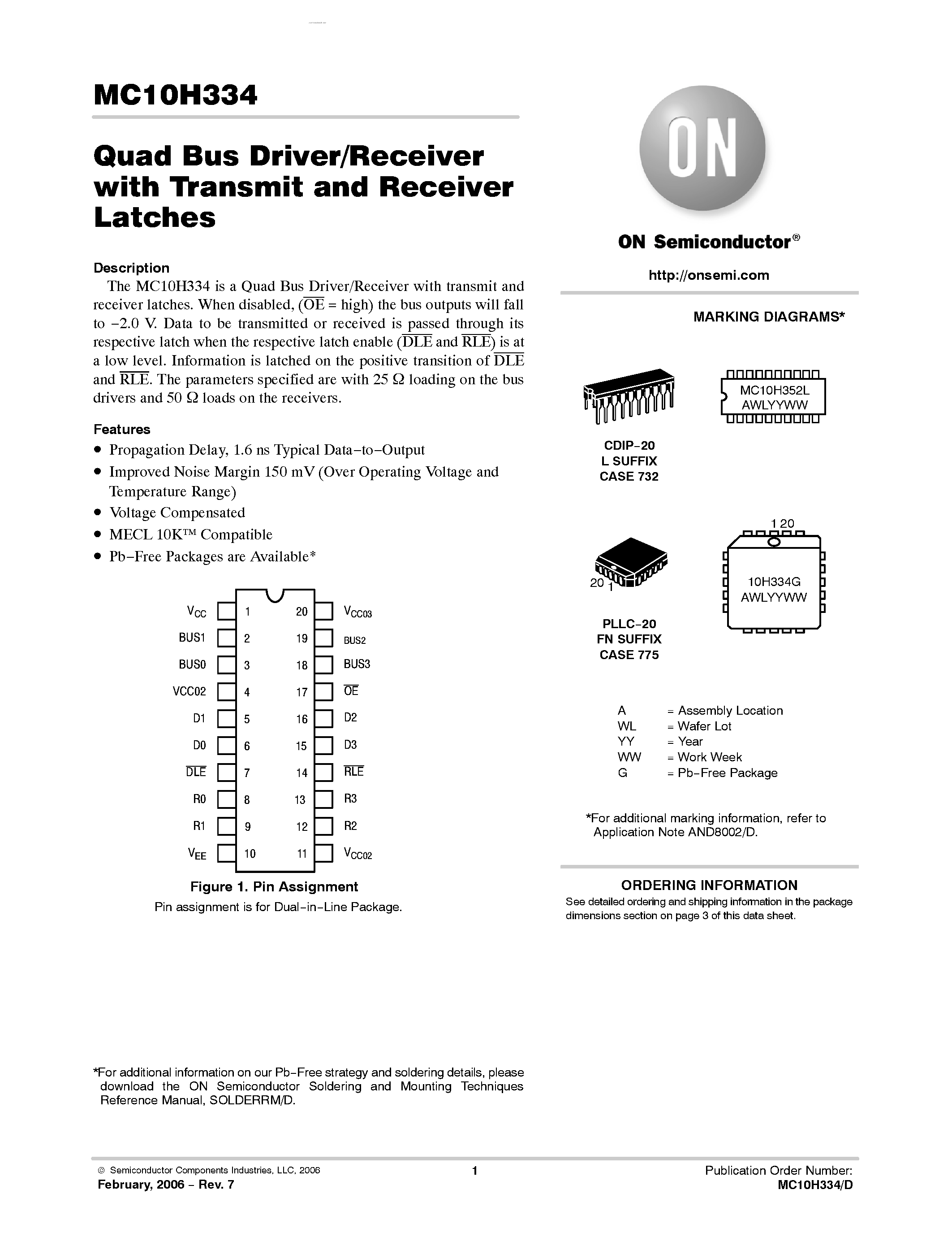 Datasheet MC10H334 page 1 Datasheet MC10H334 - Quad Bus Driver/Receiver with Transmit and Receiver Latches page 1