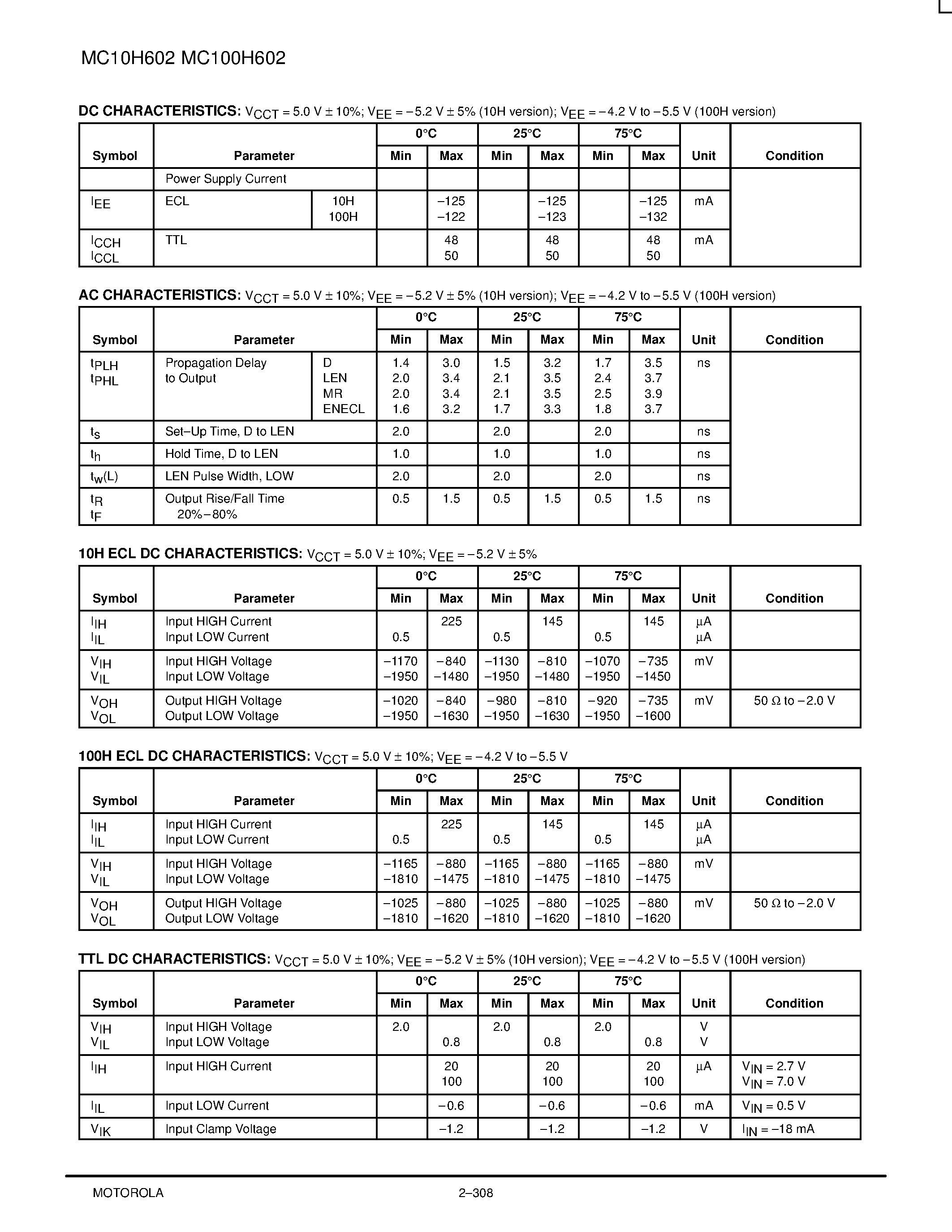 Datasheet MC10H602FN - 9-Bit Latch TTL/ECL Translator page 2