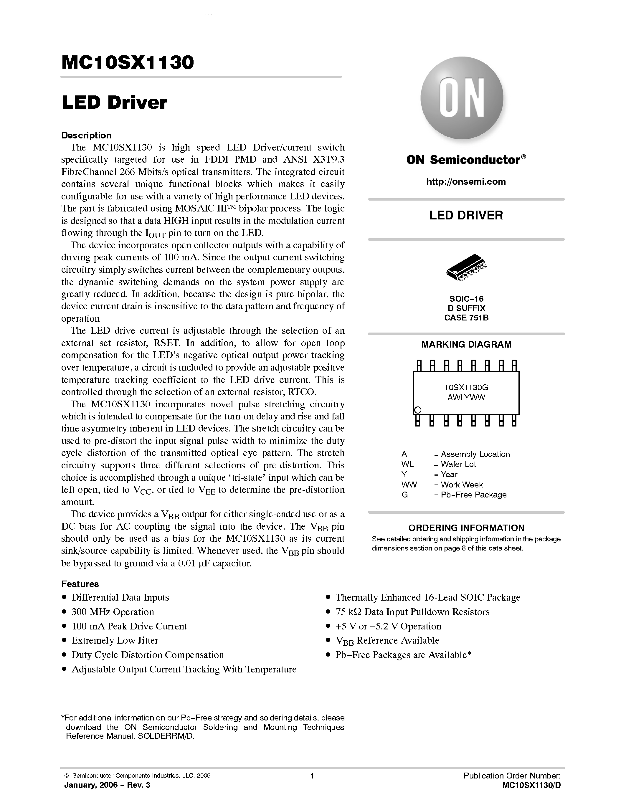 Datasheet MC10SX1130 - LED DRIVER page 1