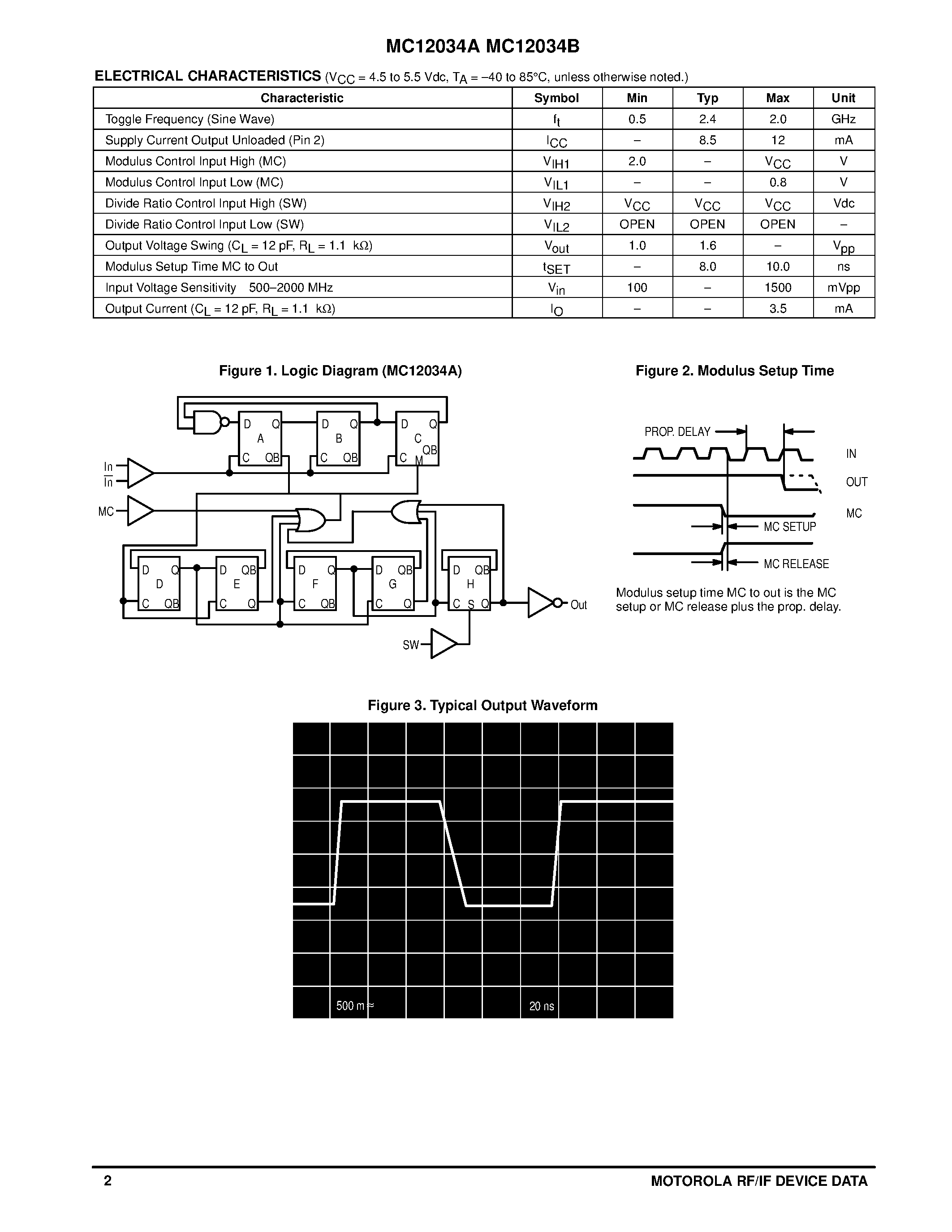 Даташит MC12034AD - MECL PLL COMPONENTS 32/33 / 64/65 DUAL MODULUS PRESCALER страница 2