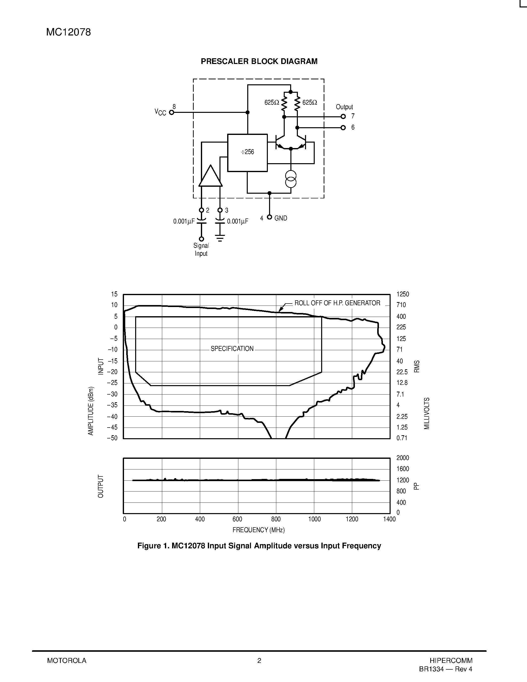 Datasheet MC12078P - MECL PLL COMPONENTS 256 PRESCALER page 2