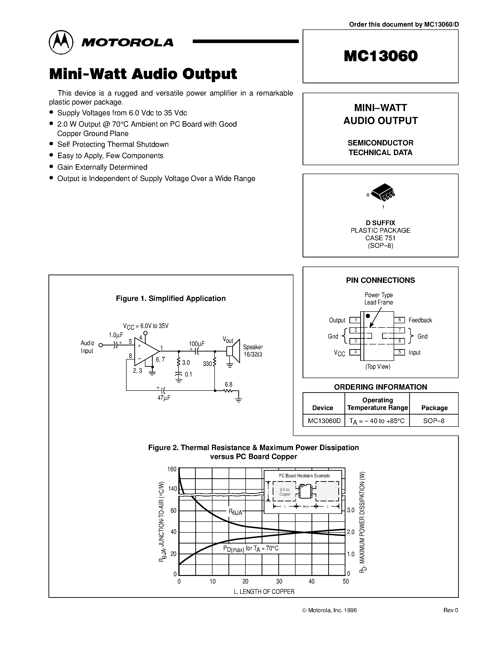 Datasheet MC13060D page 1 Datasheet MC13060D - MINI-WATT AUDIO OUTPUT page 1