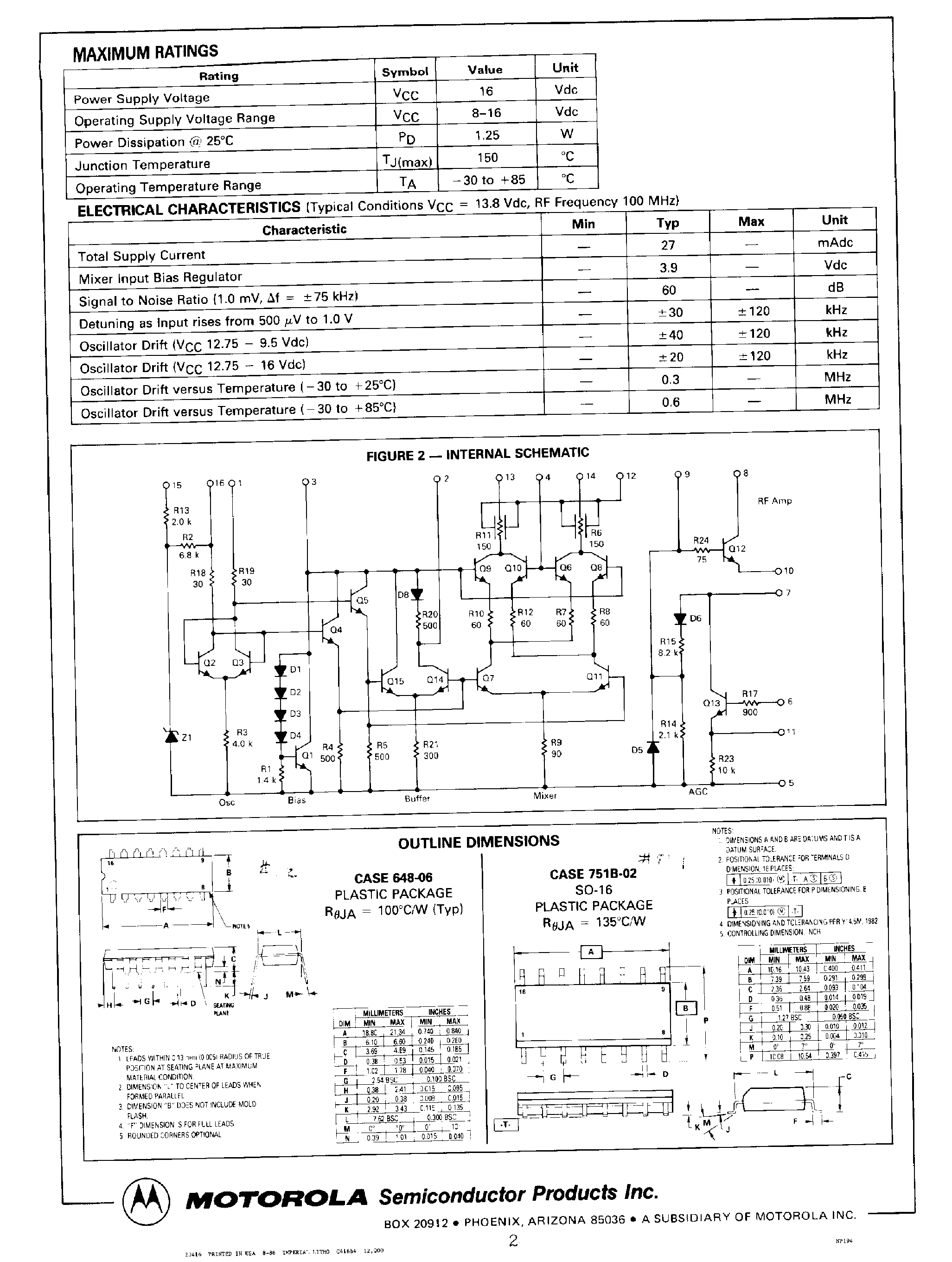 Datasheet MC13062P page 2 Datasheet MC13062P - FM RECEIVER FRONT END page 2