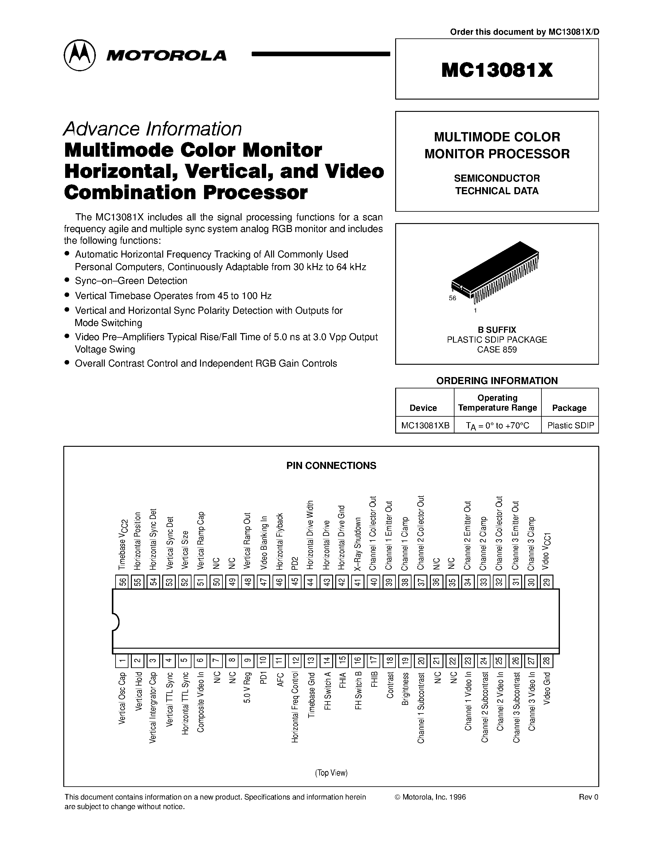 Datasheet MC13081 page 1 Datasheet MC13081 - MULTIMODE COLOR MONITOR PROCESSOR page 1