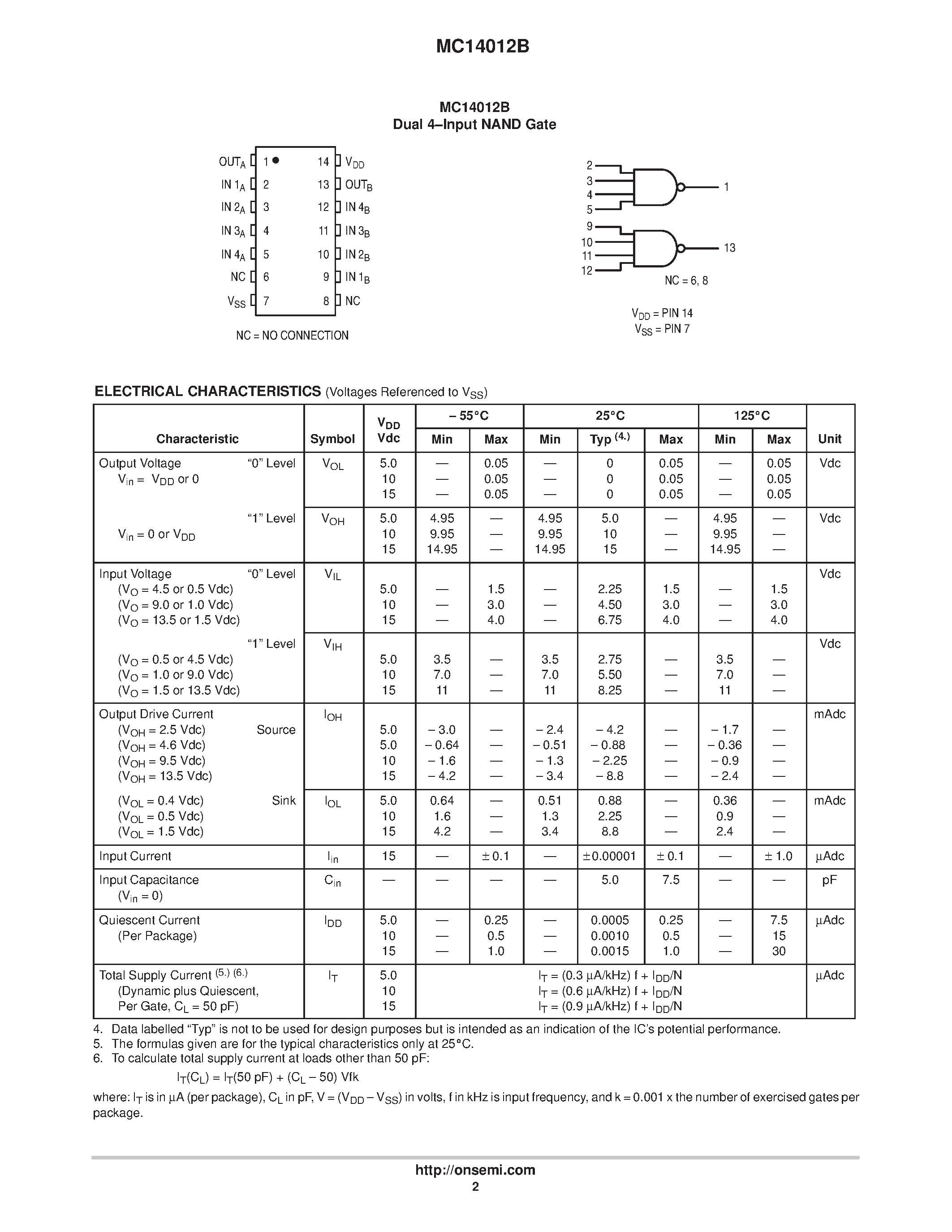 Datasheet MC14012BCP page 2 Datasheet MC14012BCP - B-Suffix Series CMOS Gates page 2