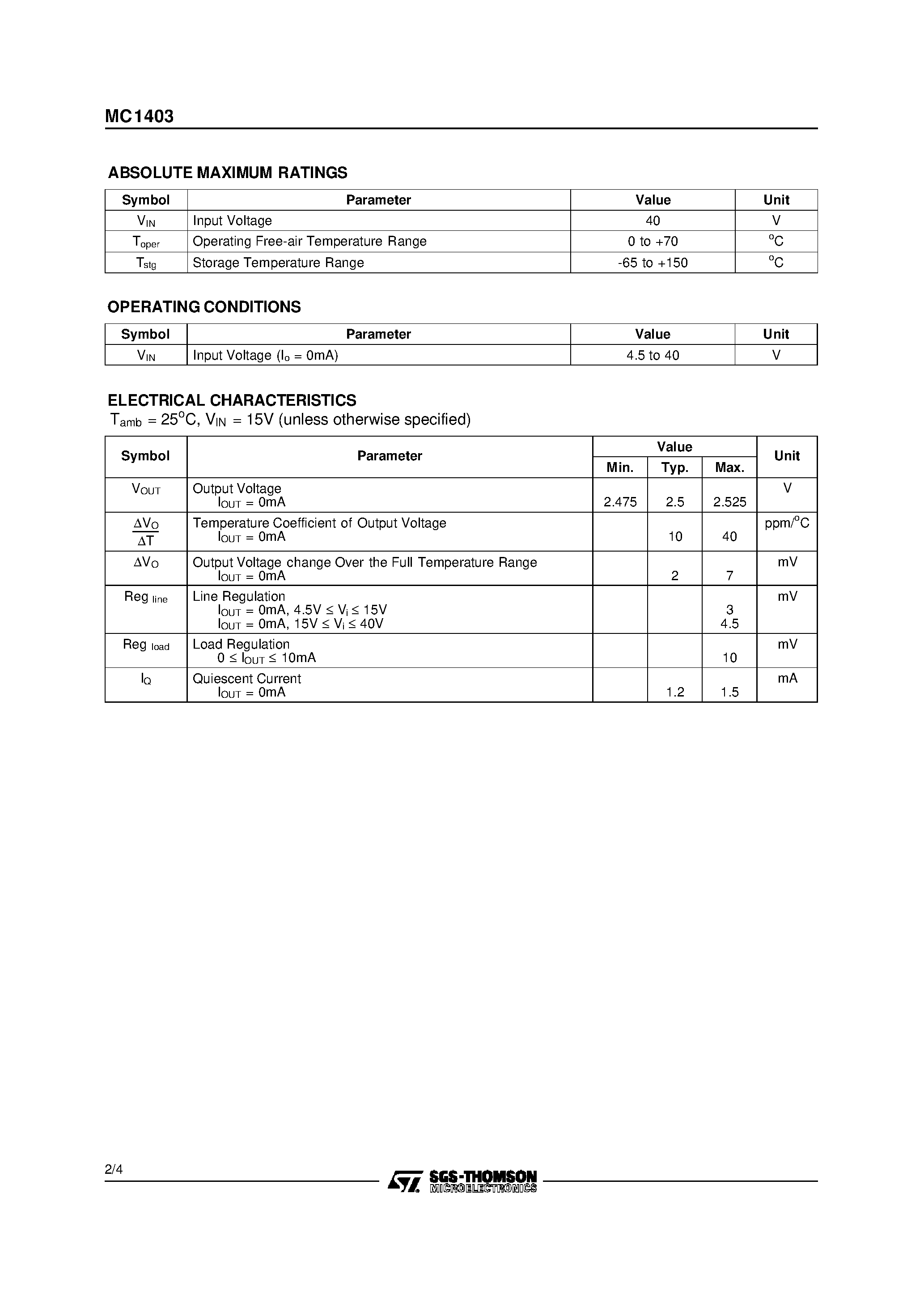 Datasheet MC1403 - 2.5V PRECISION SERIAL VOLTAGE REFERENCE page 2