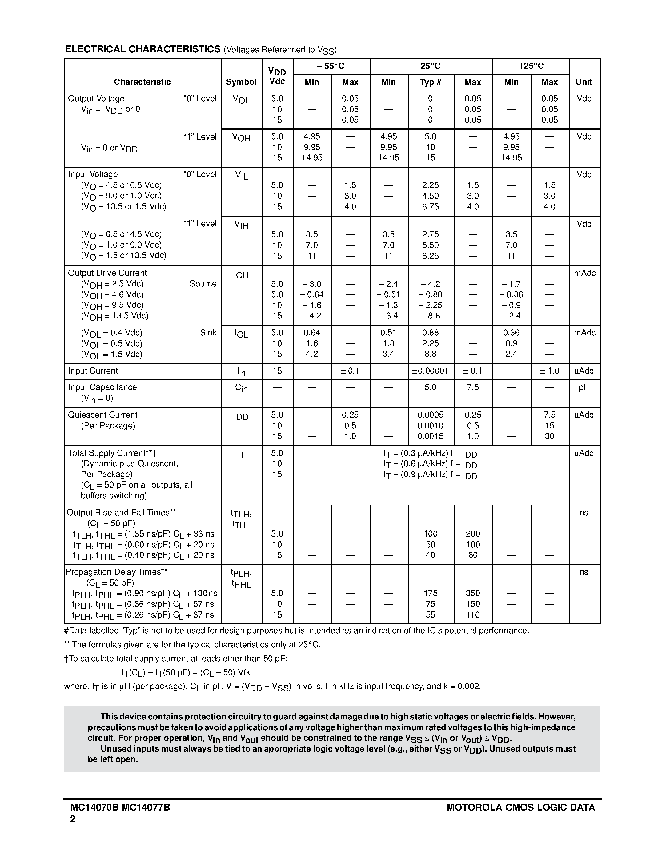 Datasheet MC14070BCP - CMOS SSI Quad Exclusive OR and NOR Gates page 2