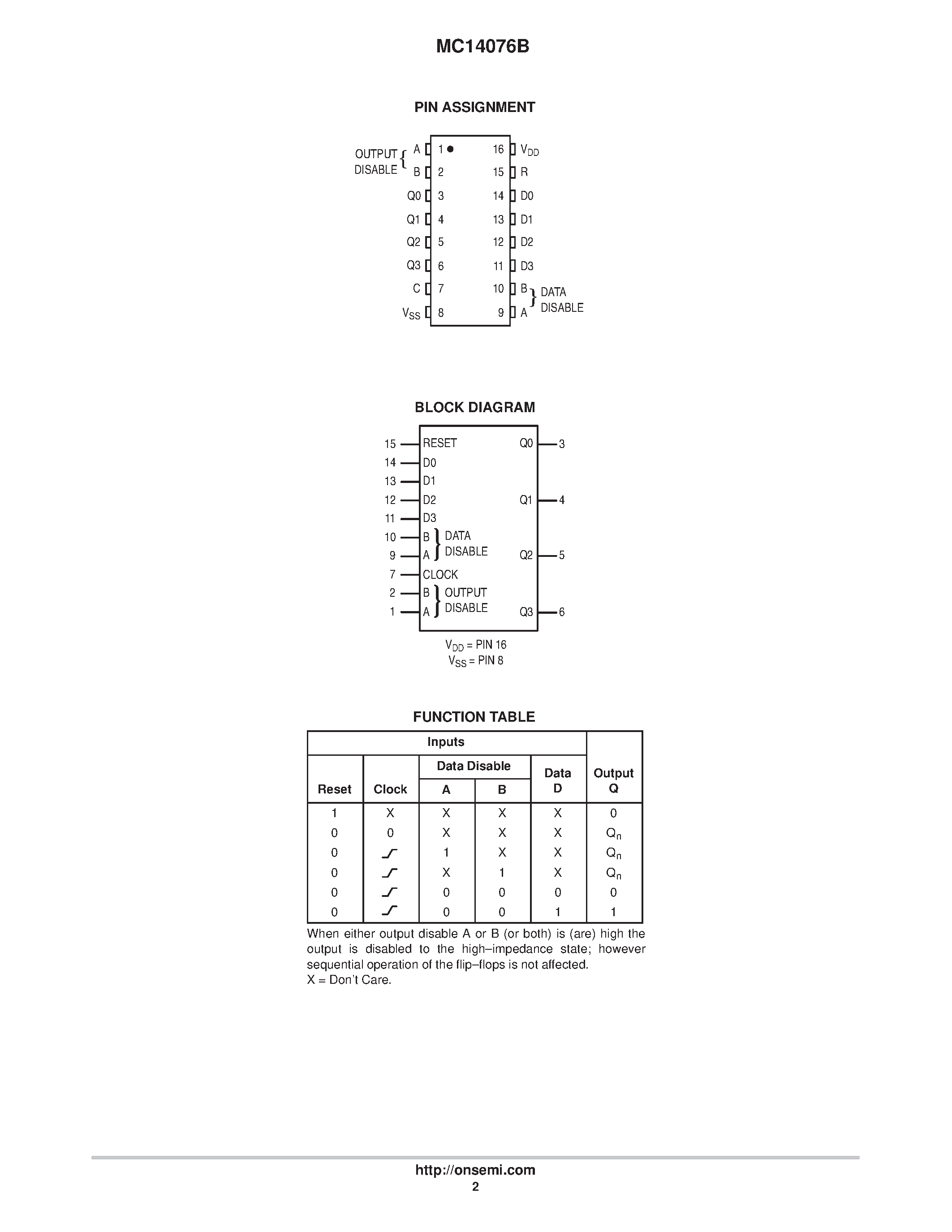 Datasheet MC14076BCP - 4-Bit D-Type Register with Three-State Outputs page 2