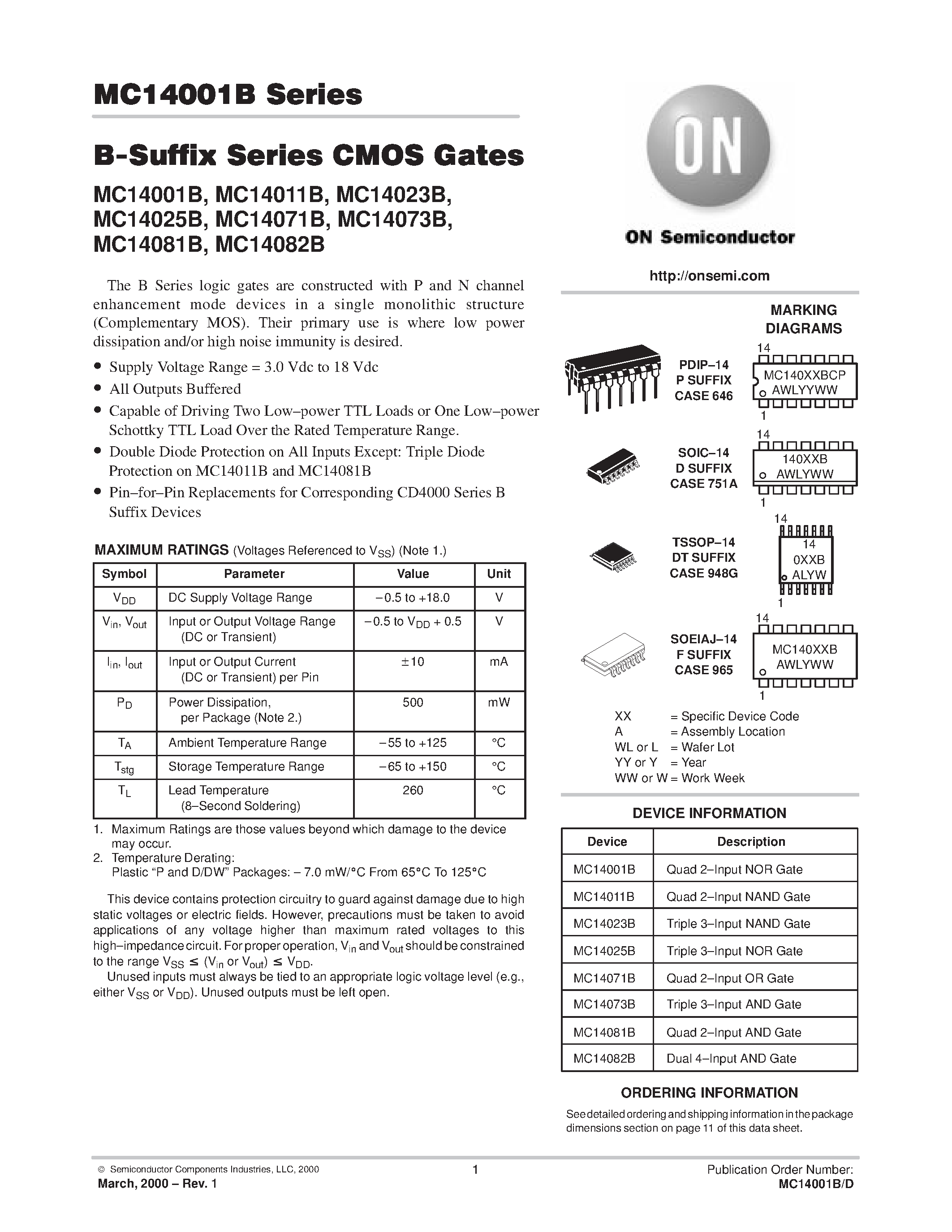 Datasheet MC14082B - B-SUFFIX SERIES CMOS GATES page 1