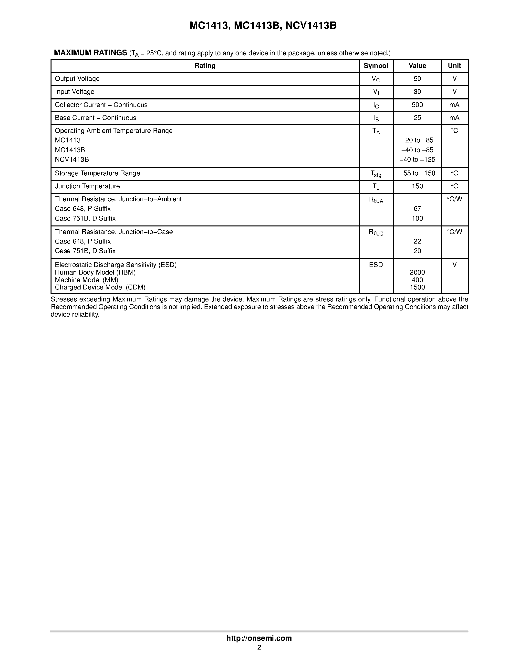 Datasheet MC1413 - PERIPHERAL DRIVER ARRAYS page 2