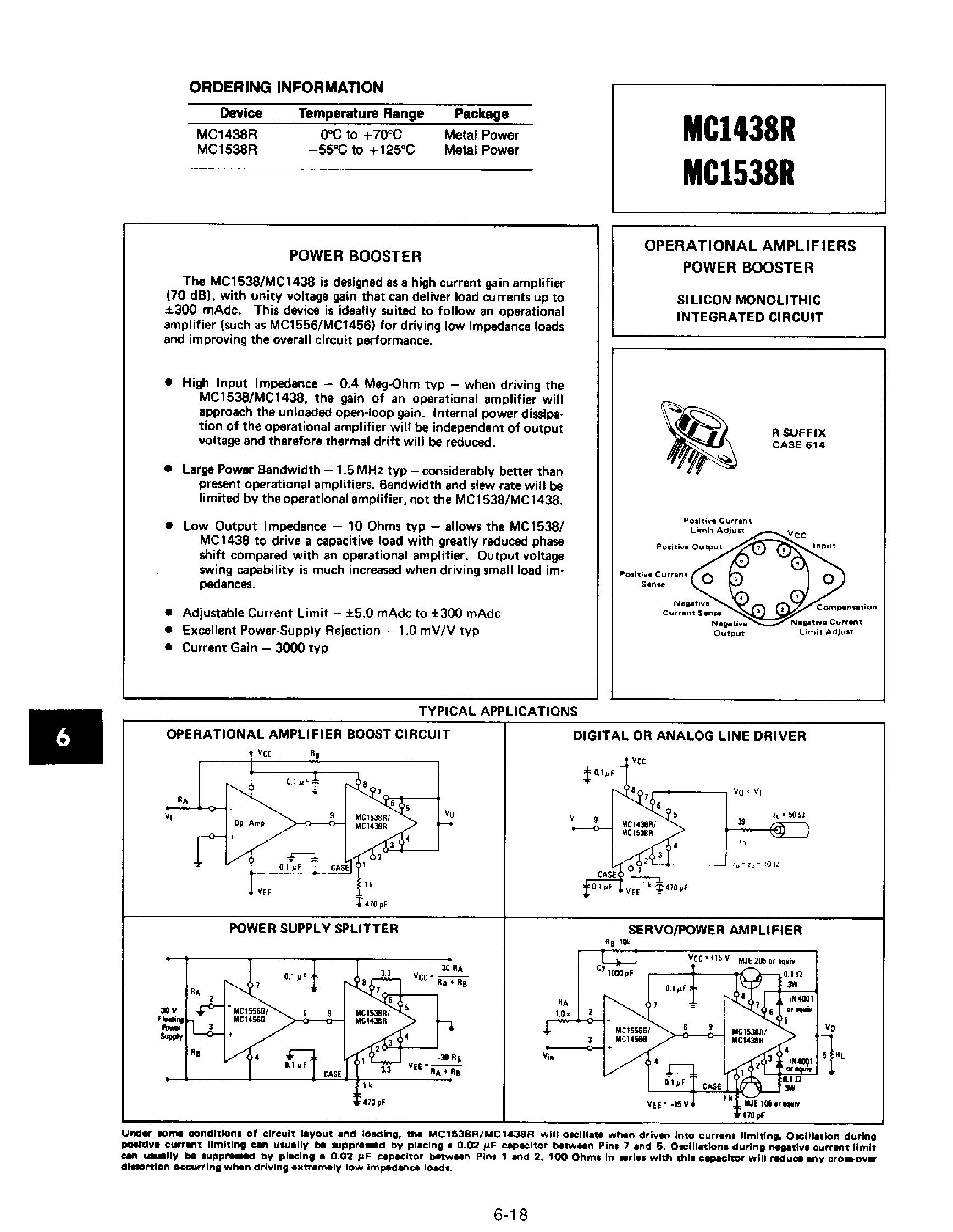 Даташит MC1438R - OPERATIONAL AMPLIFIERS POWER BOOSTER страница 1